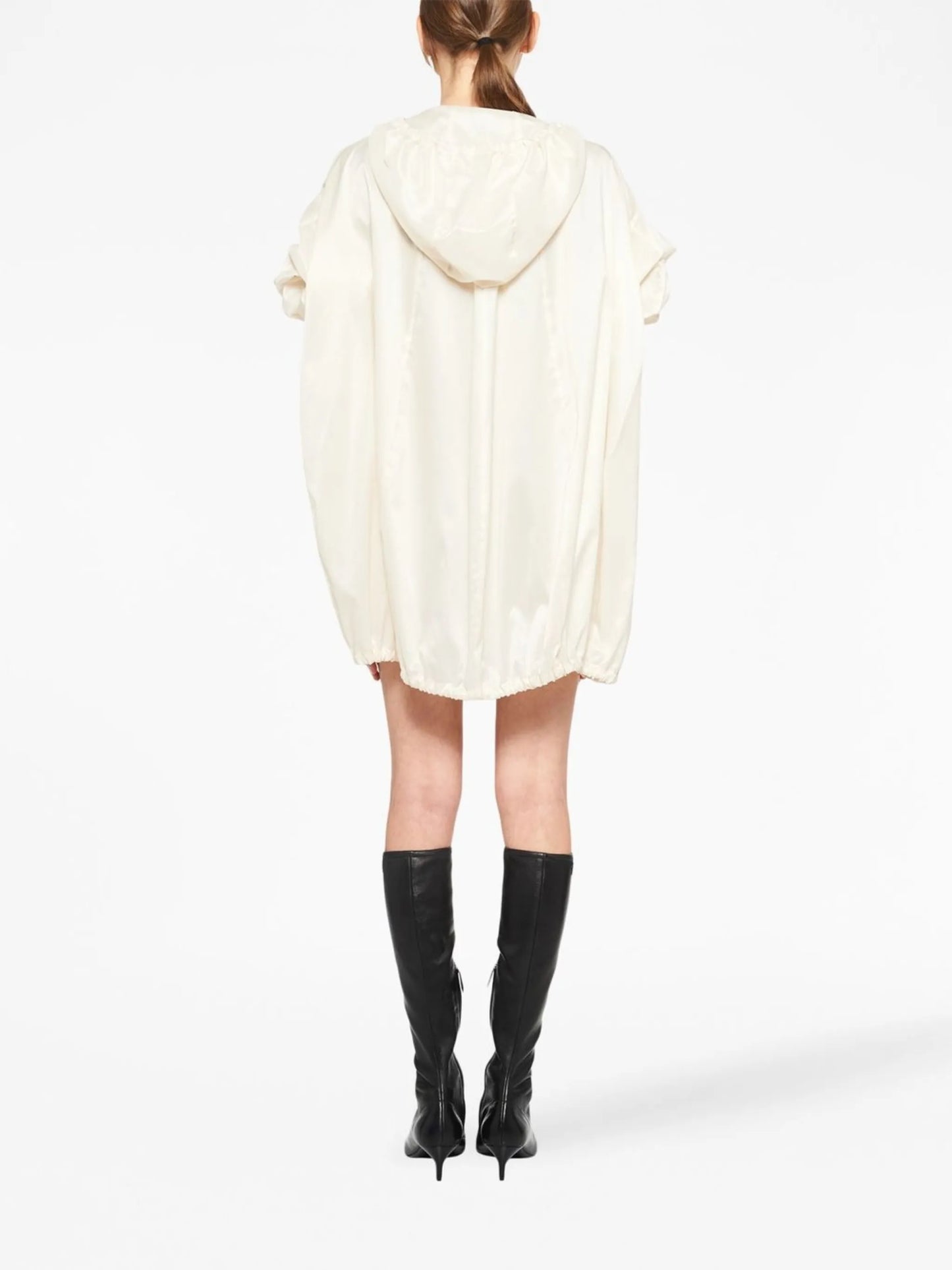 hooded silk blouson coat