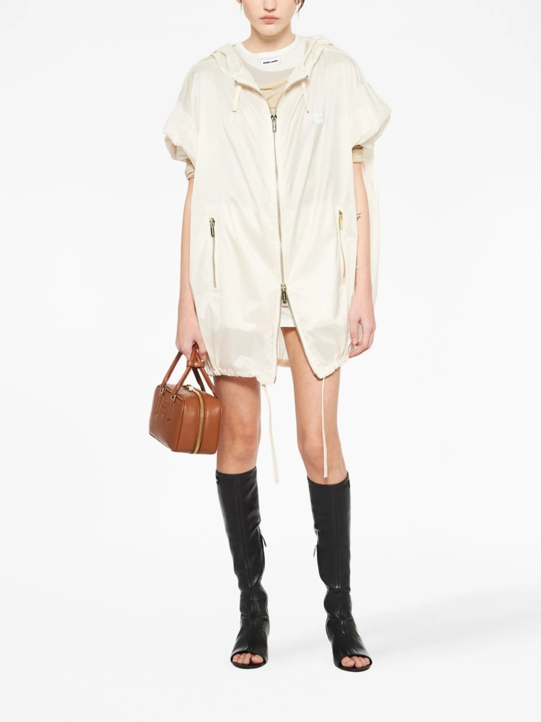 hooded silk blouson coat