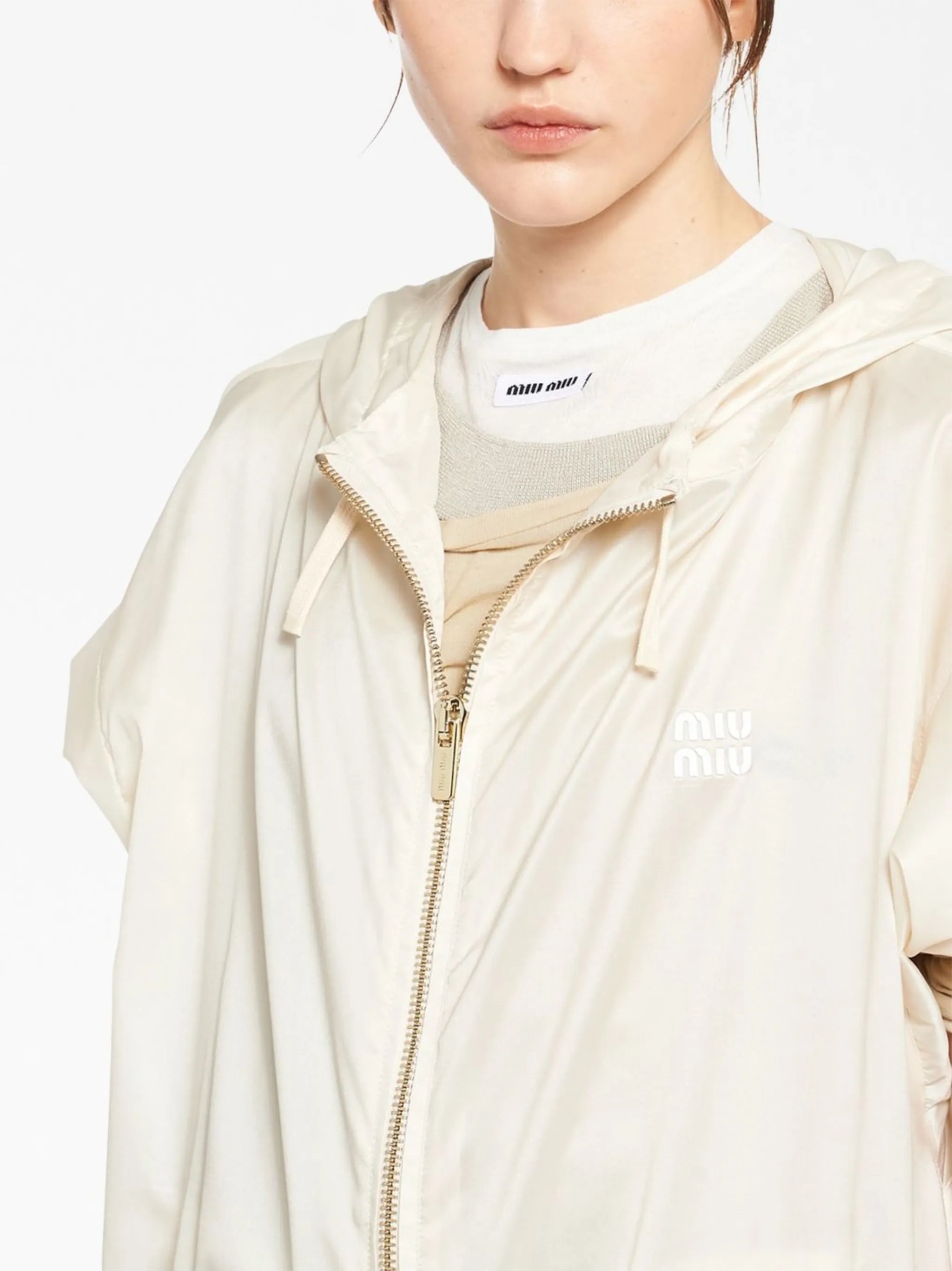 hooded silk blouson coat