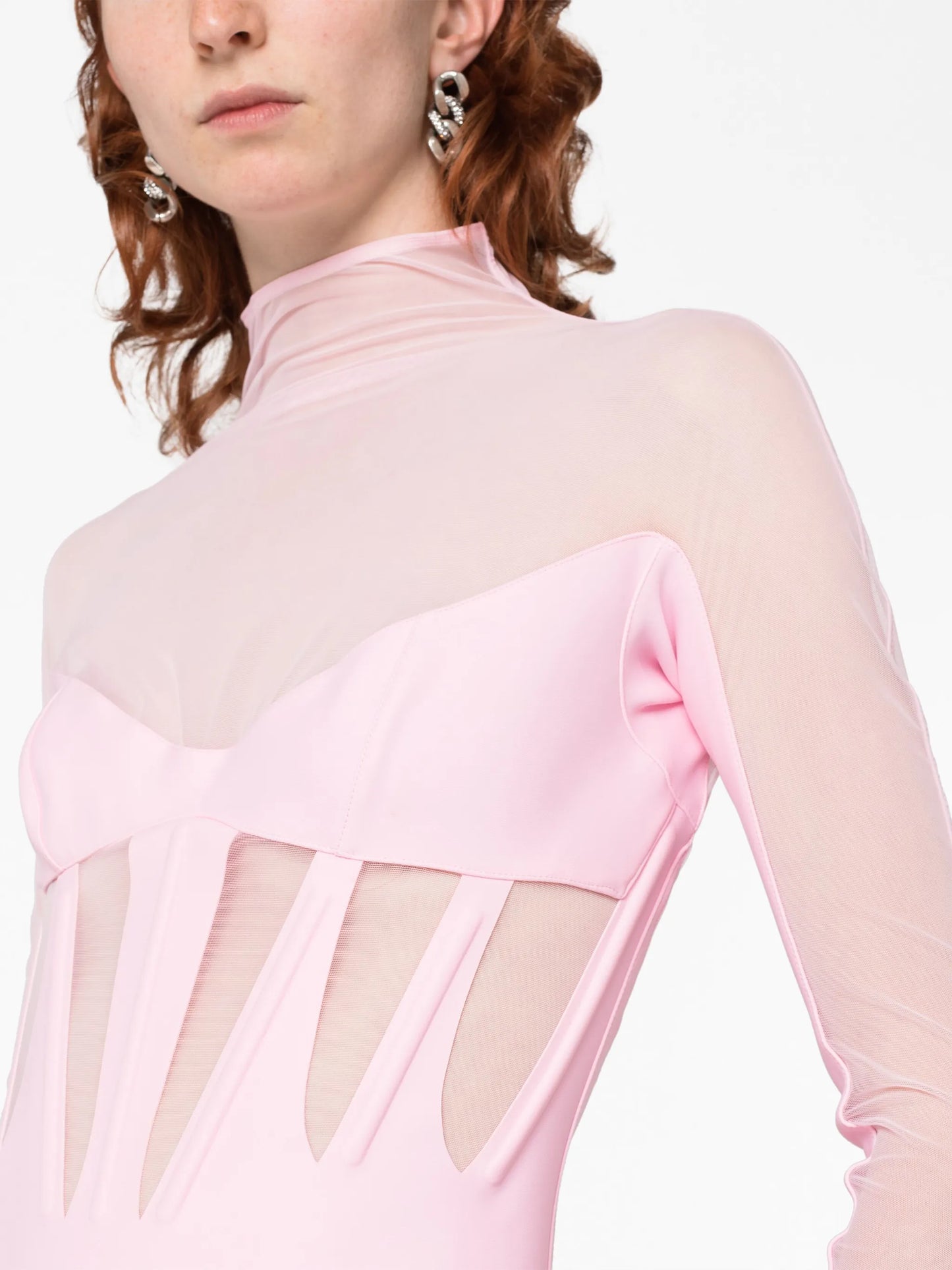 Corset Illusion sheer-panels minidress