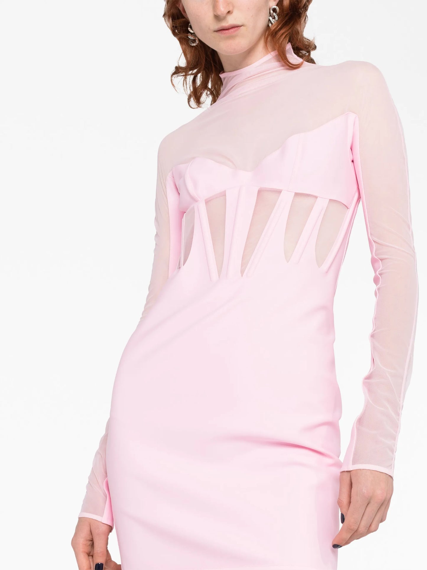 Corset Illusion sheer-panels minidress