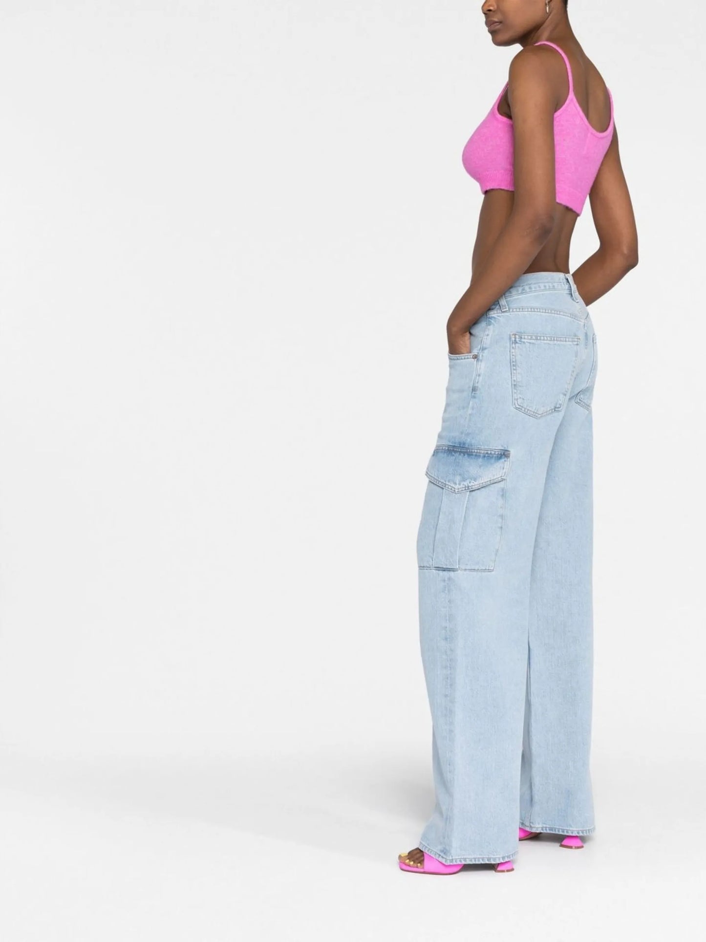 wide-leg stonewashed jeans