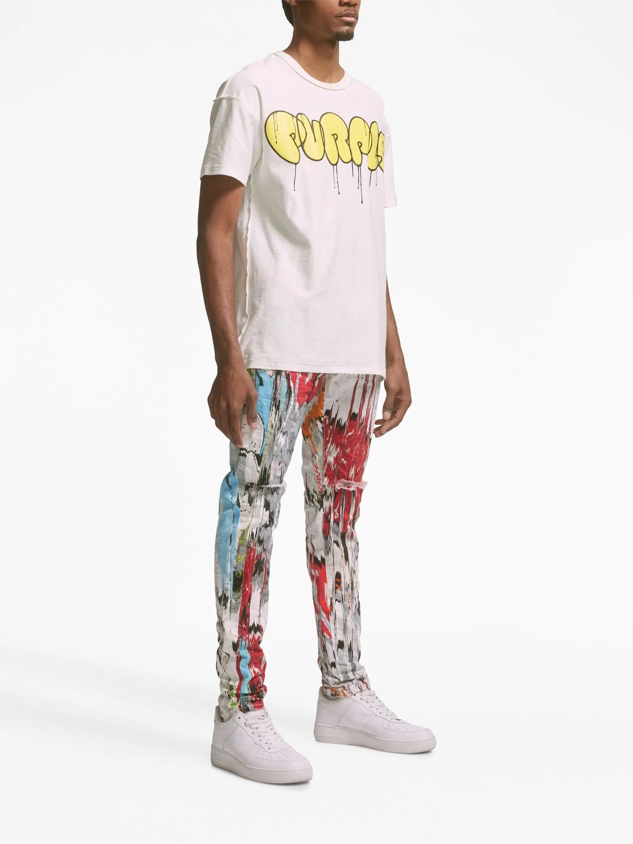glitch-print low-rise jeans