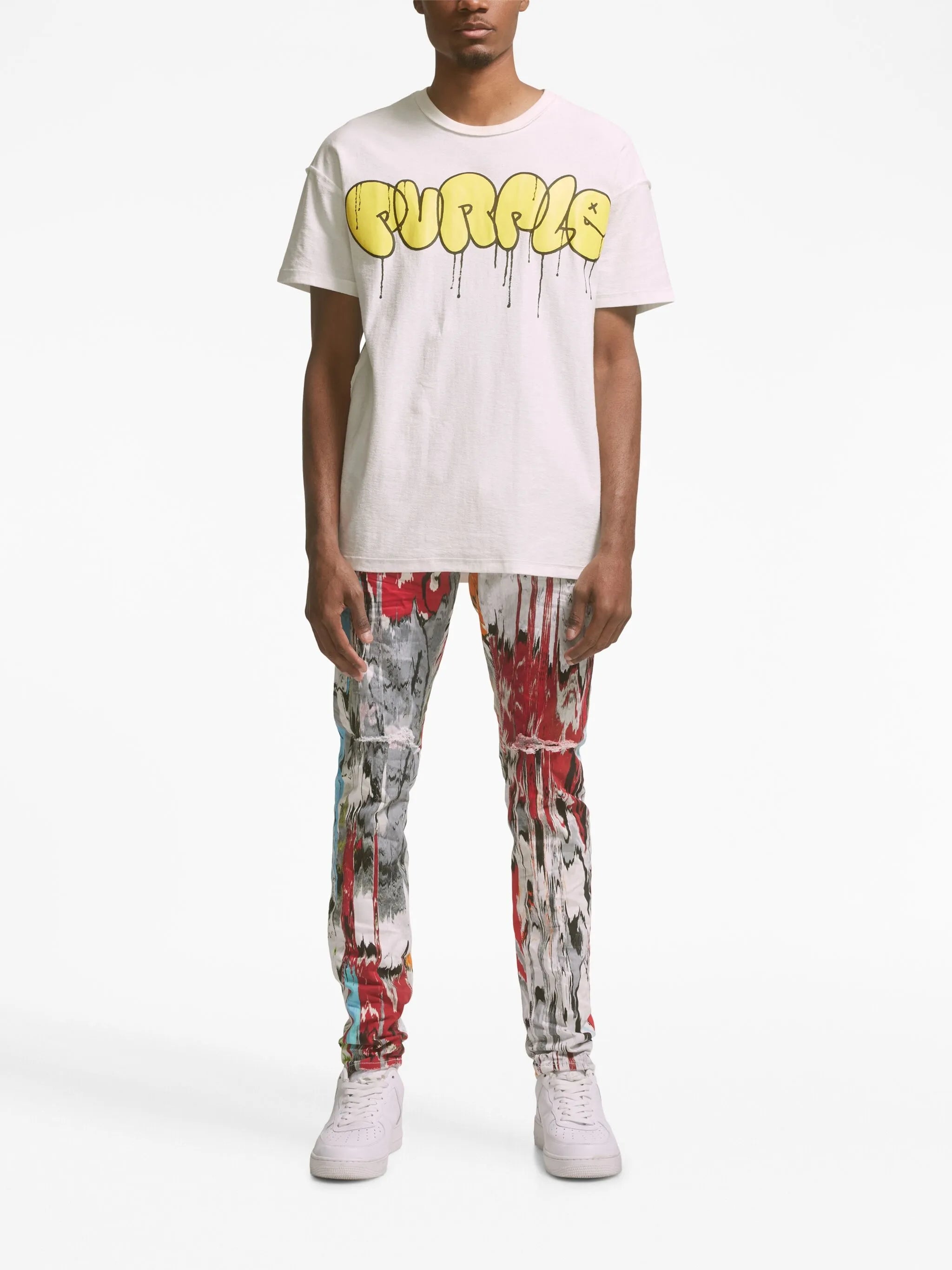 glitch-print low-rise jeans