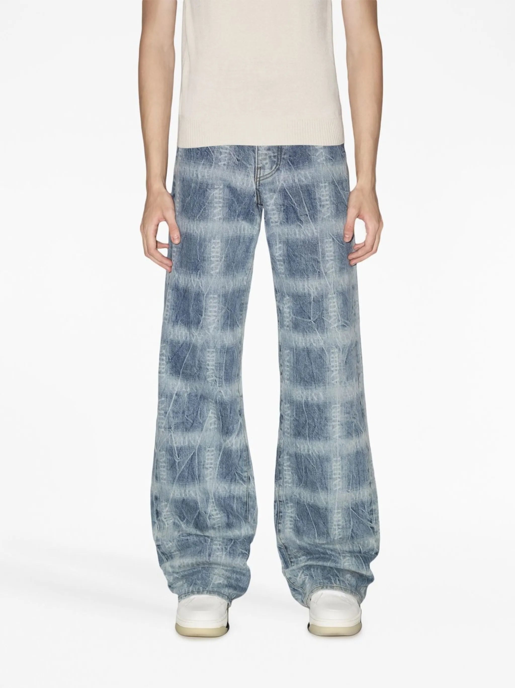 plaid-print wide jeans