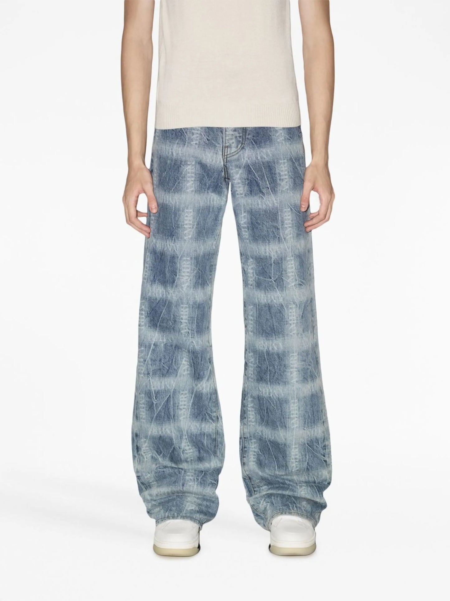 plaid-print wide jeans