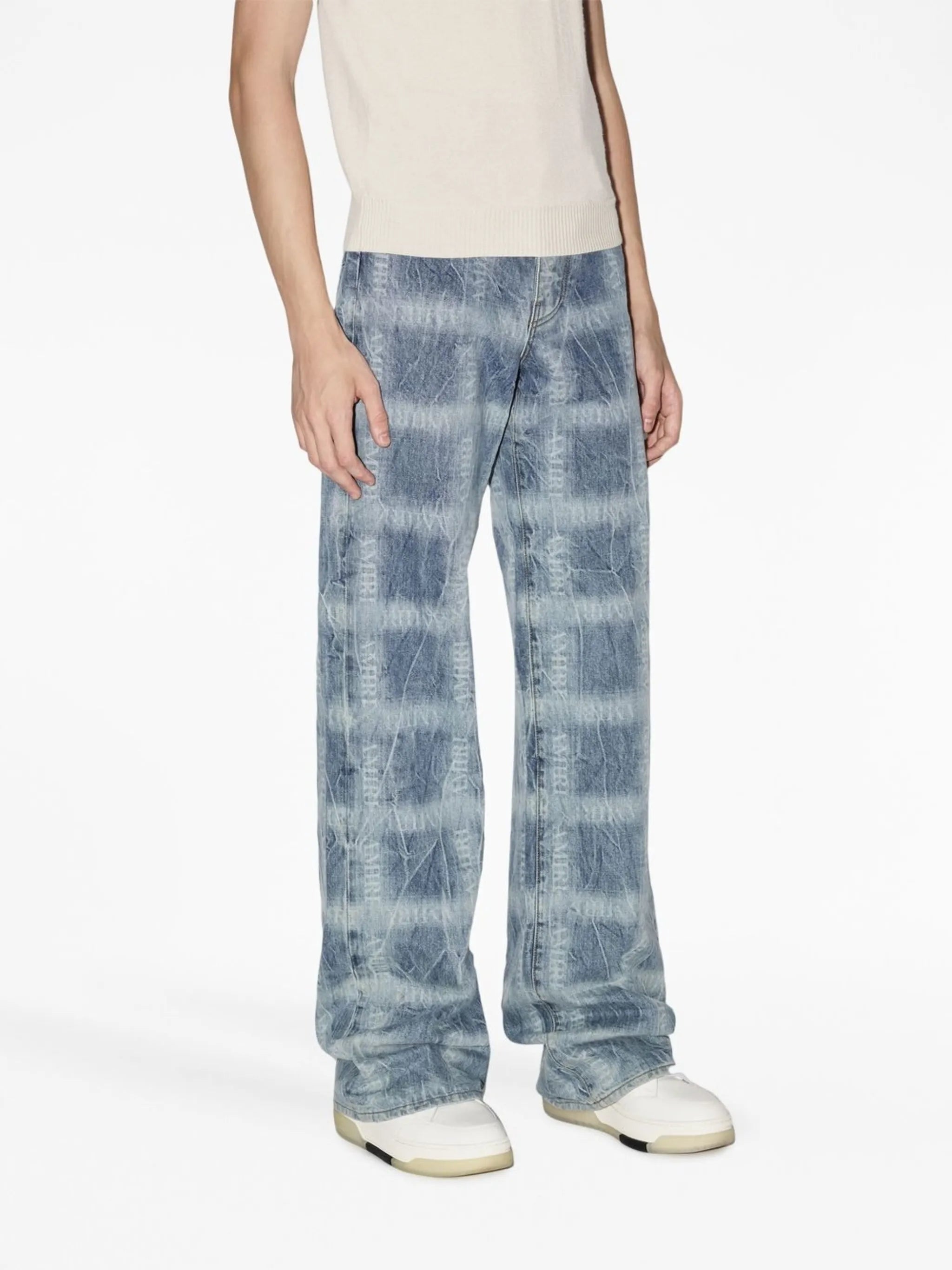 plaid-print wide jeans
