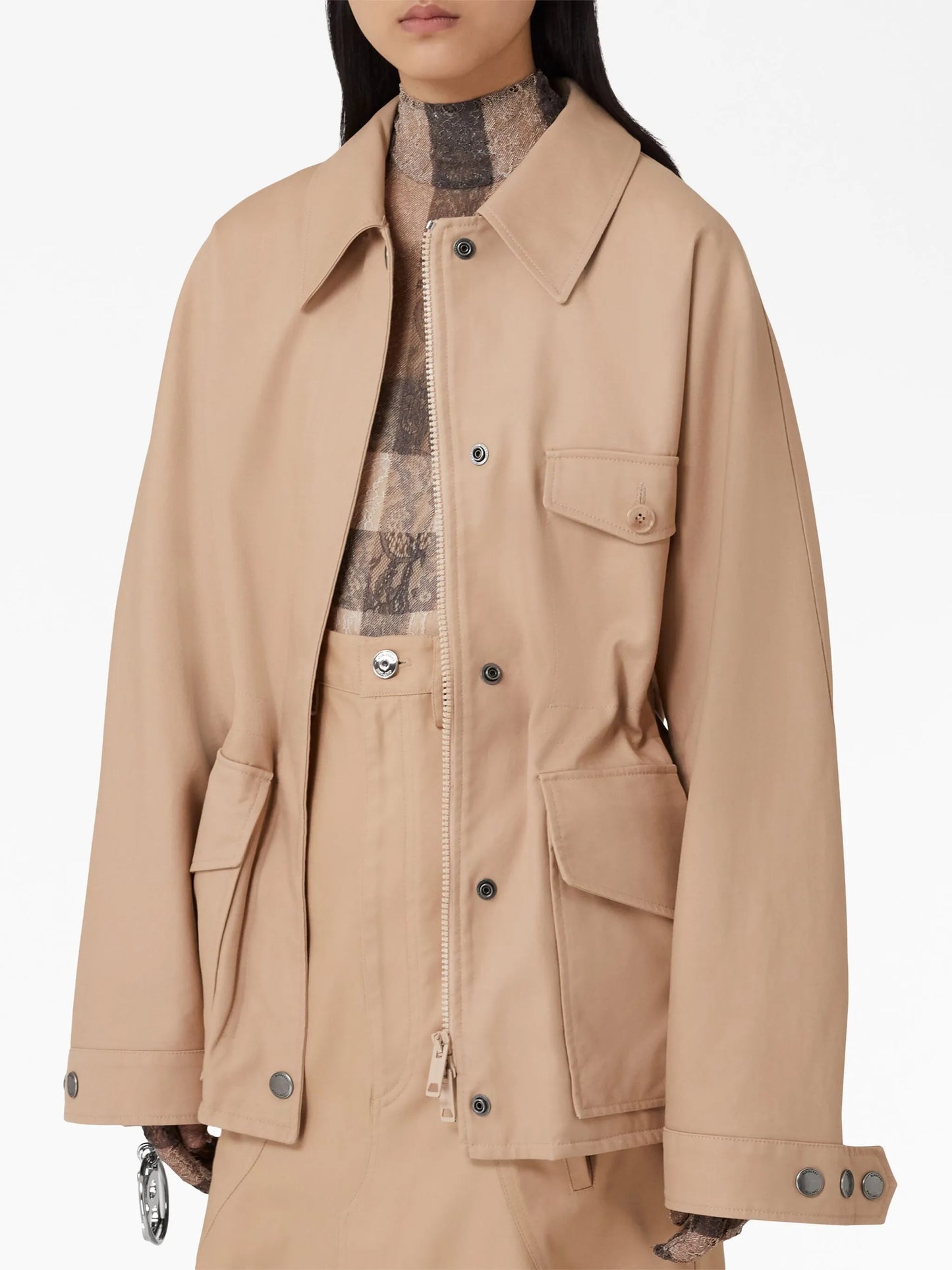 front press-stud gabardine jacket