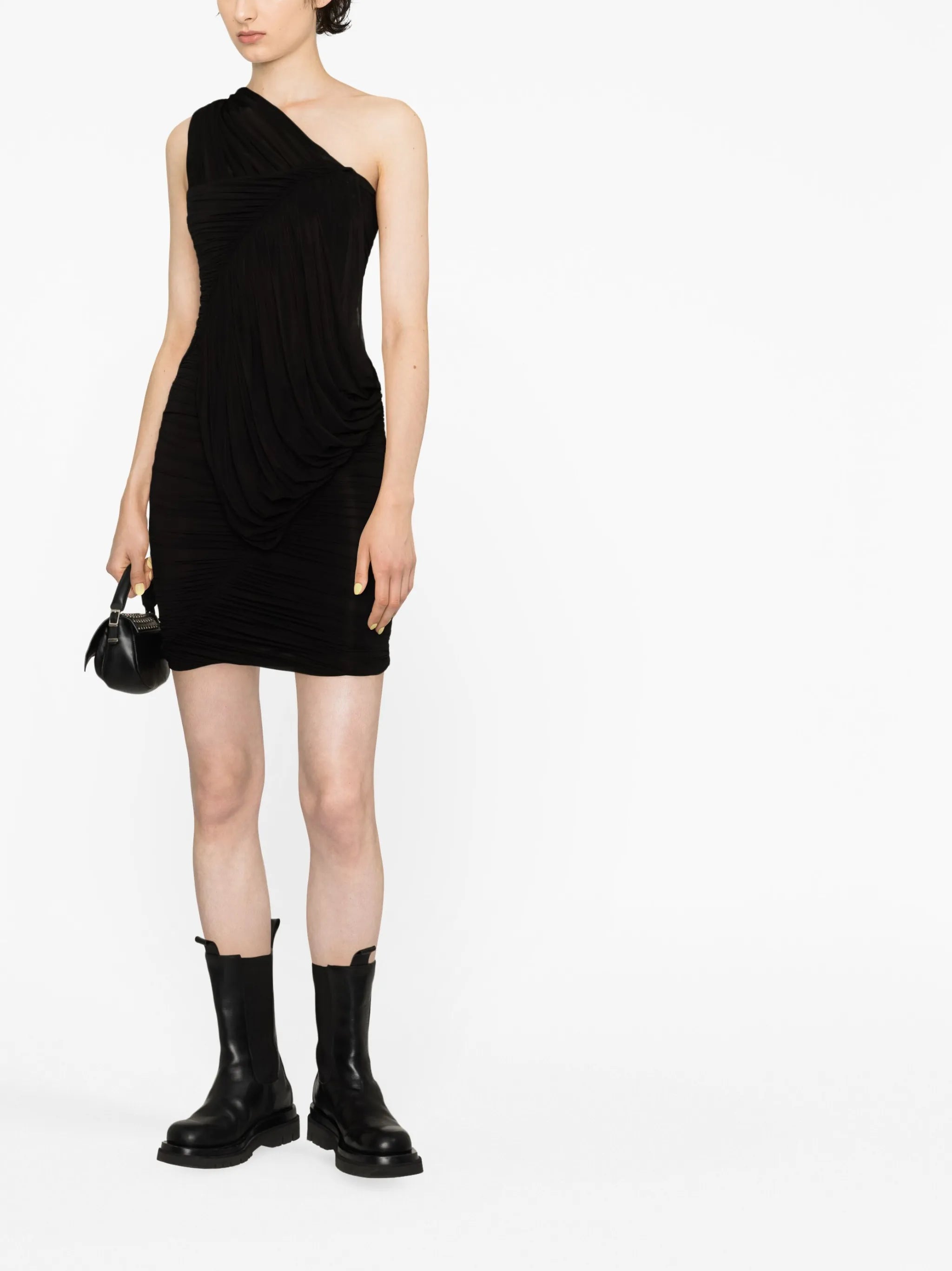 one-shoulder ruched minidress
