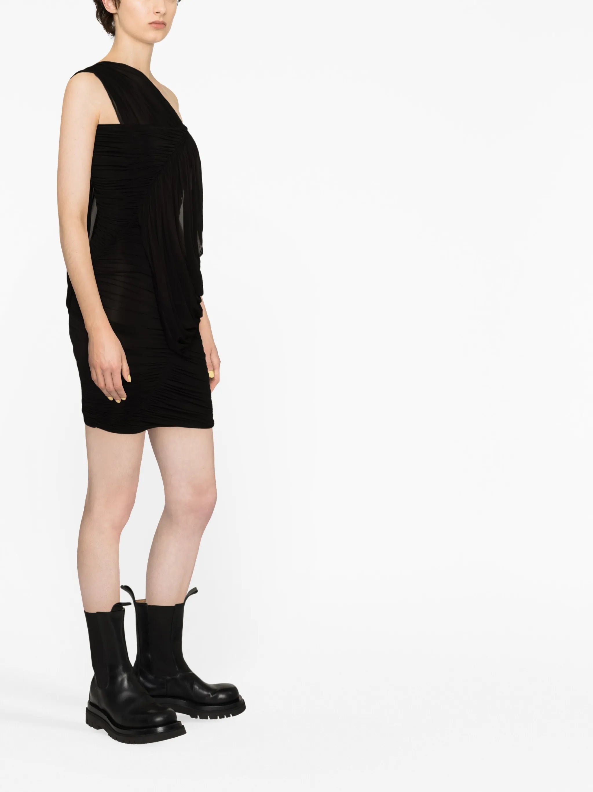one-shoulder ruched minidress