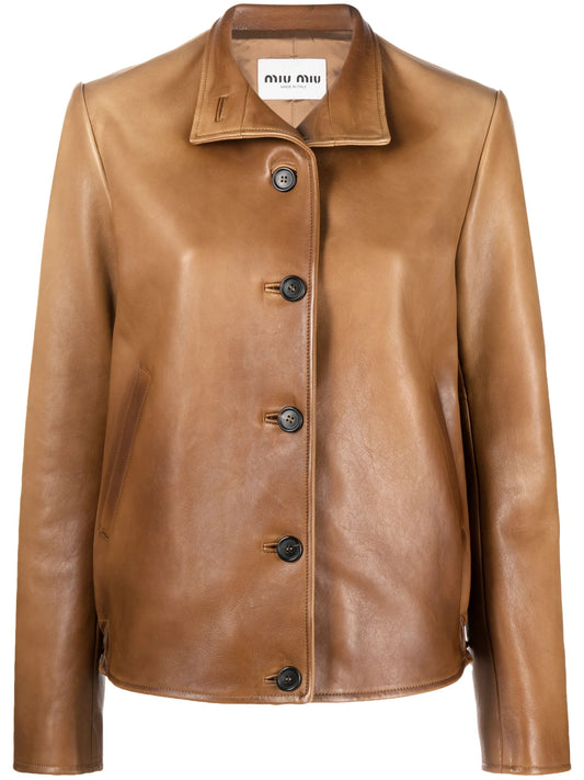 buttoned nappa leather jacket