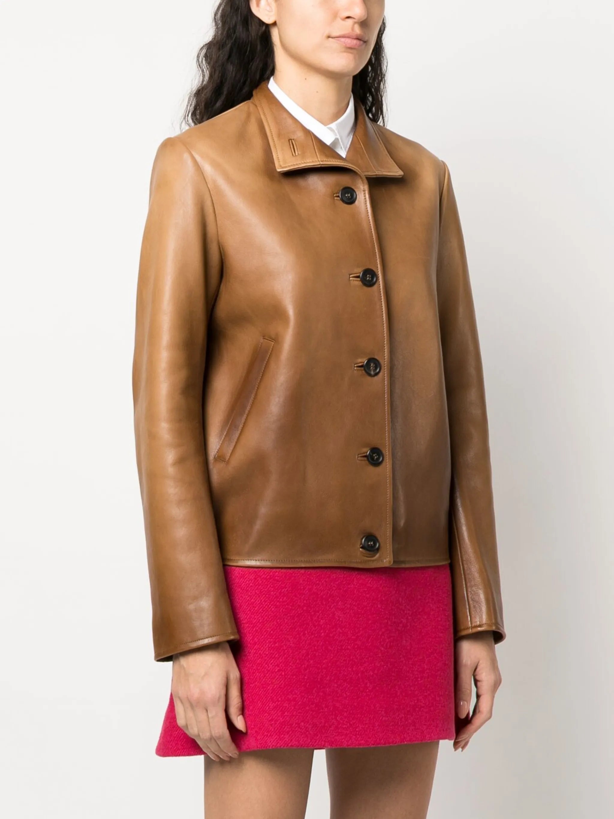 buttoned nappa leather jacket