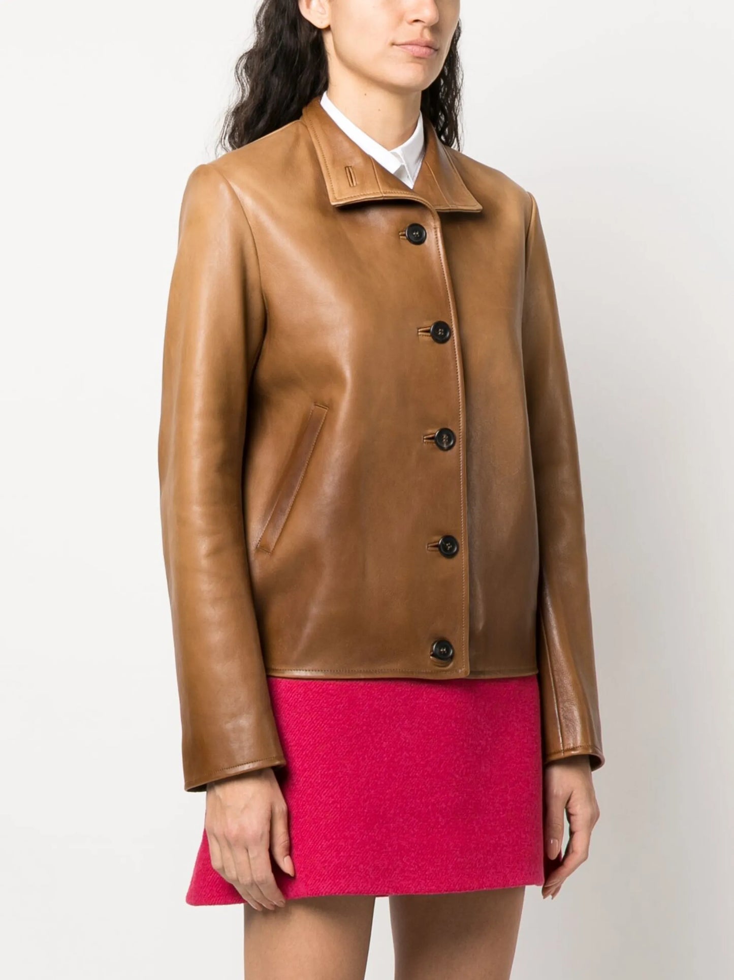 buttoned nappa leather jacket
