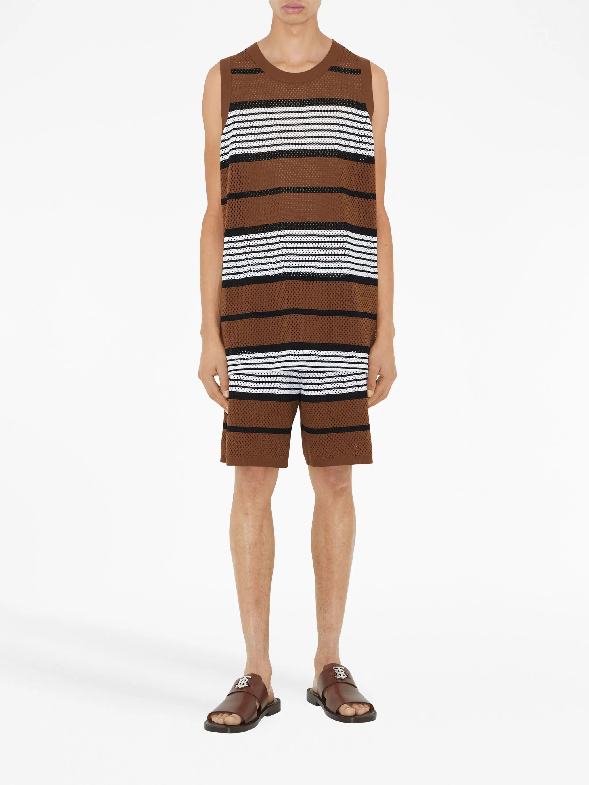perforated striped bermuda shorts