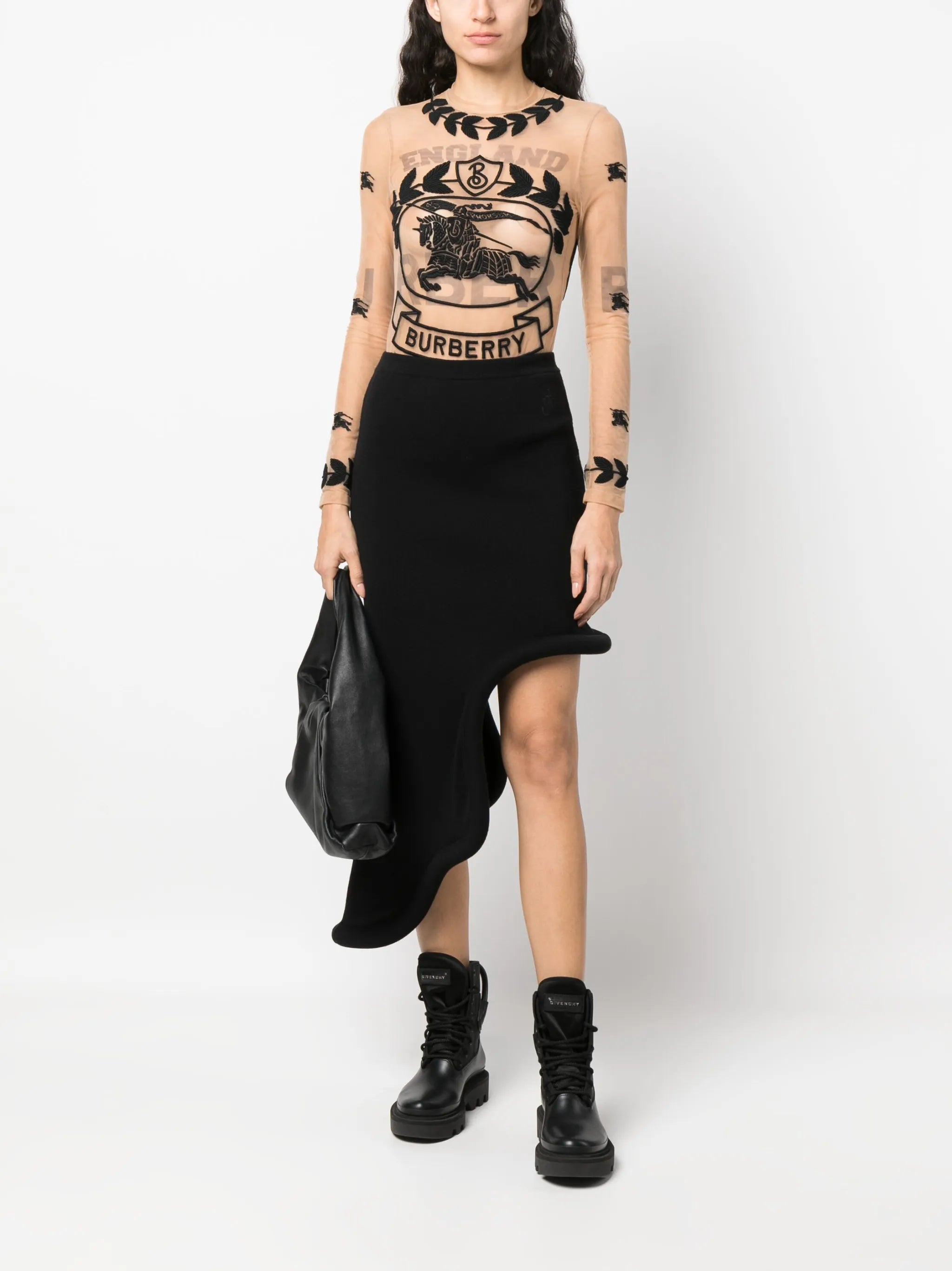 EKD embroidered stretch tulle bodysuit