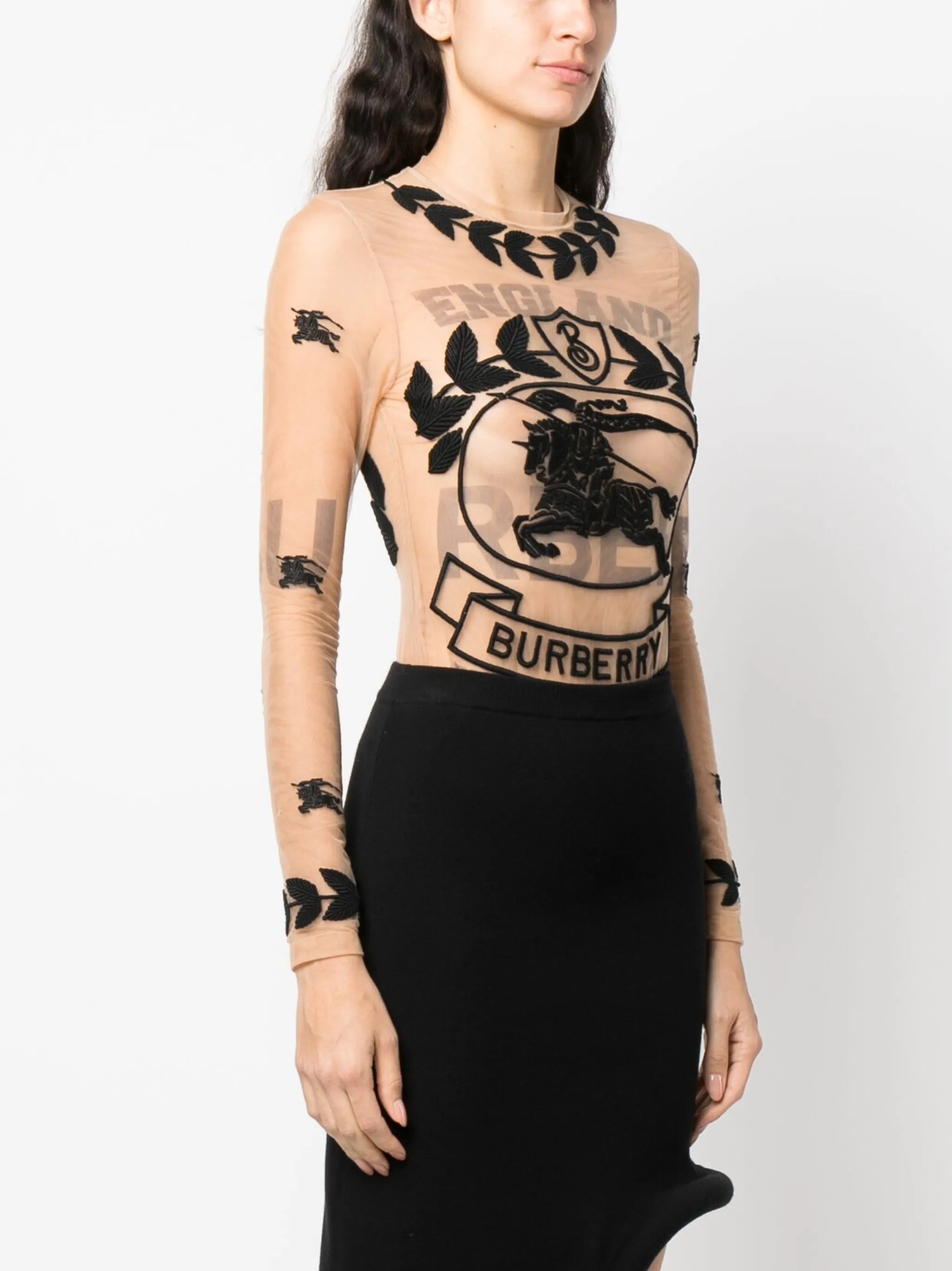 EKD embroidered stretch tulle bodysuit