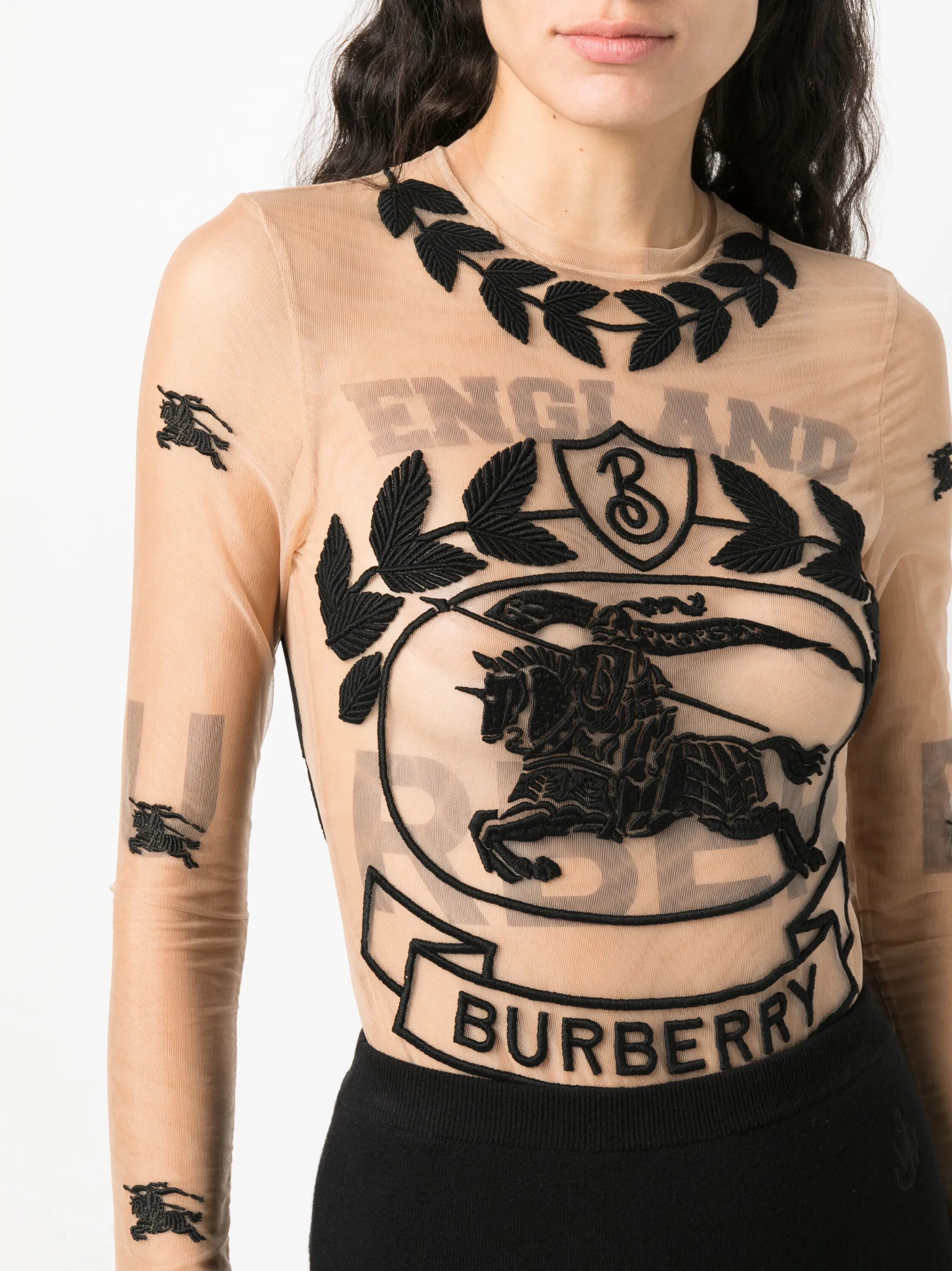 EKD embroidered stretch tulle bodysuit