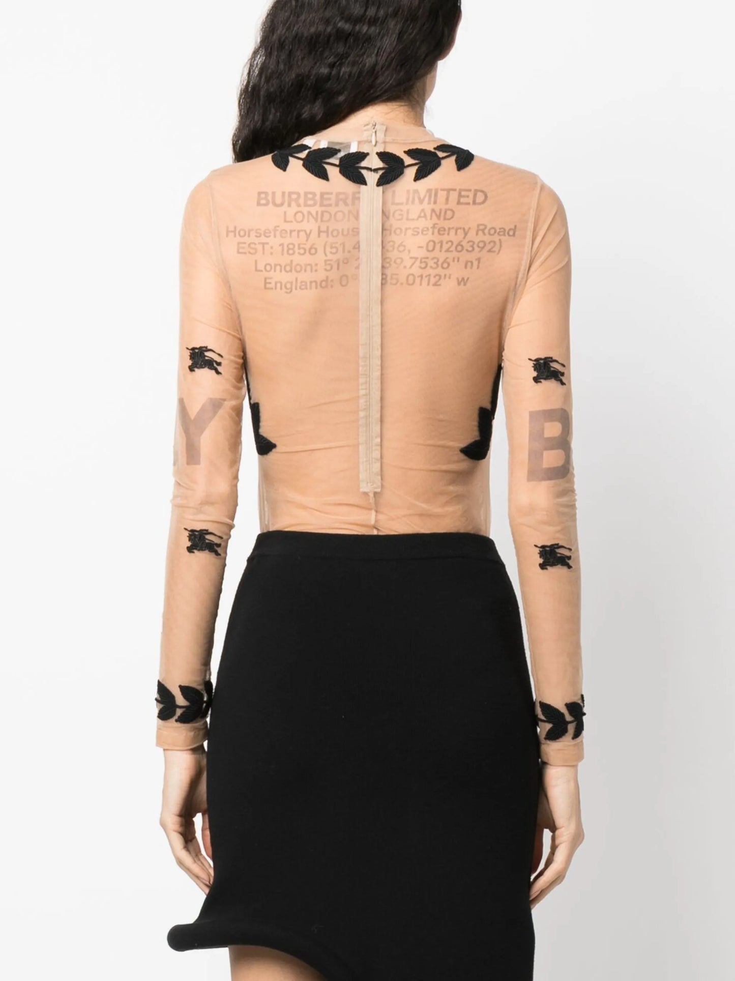 EKD embroidered stretch tulle bodysuit