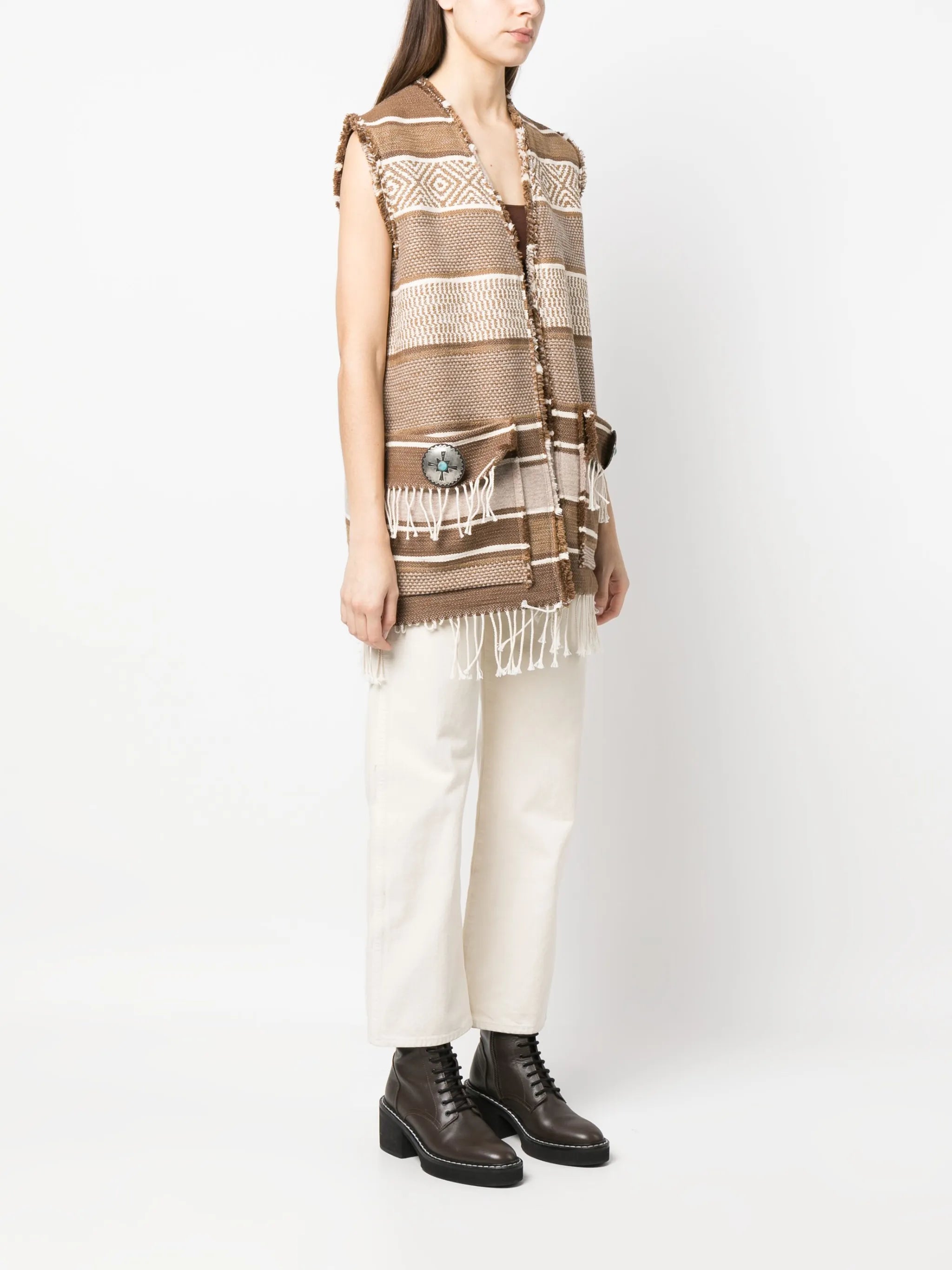 vertical-stripe knitted gilet