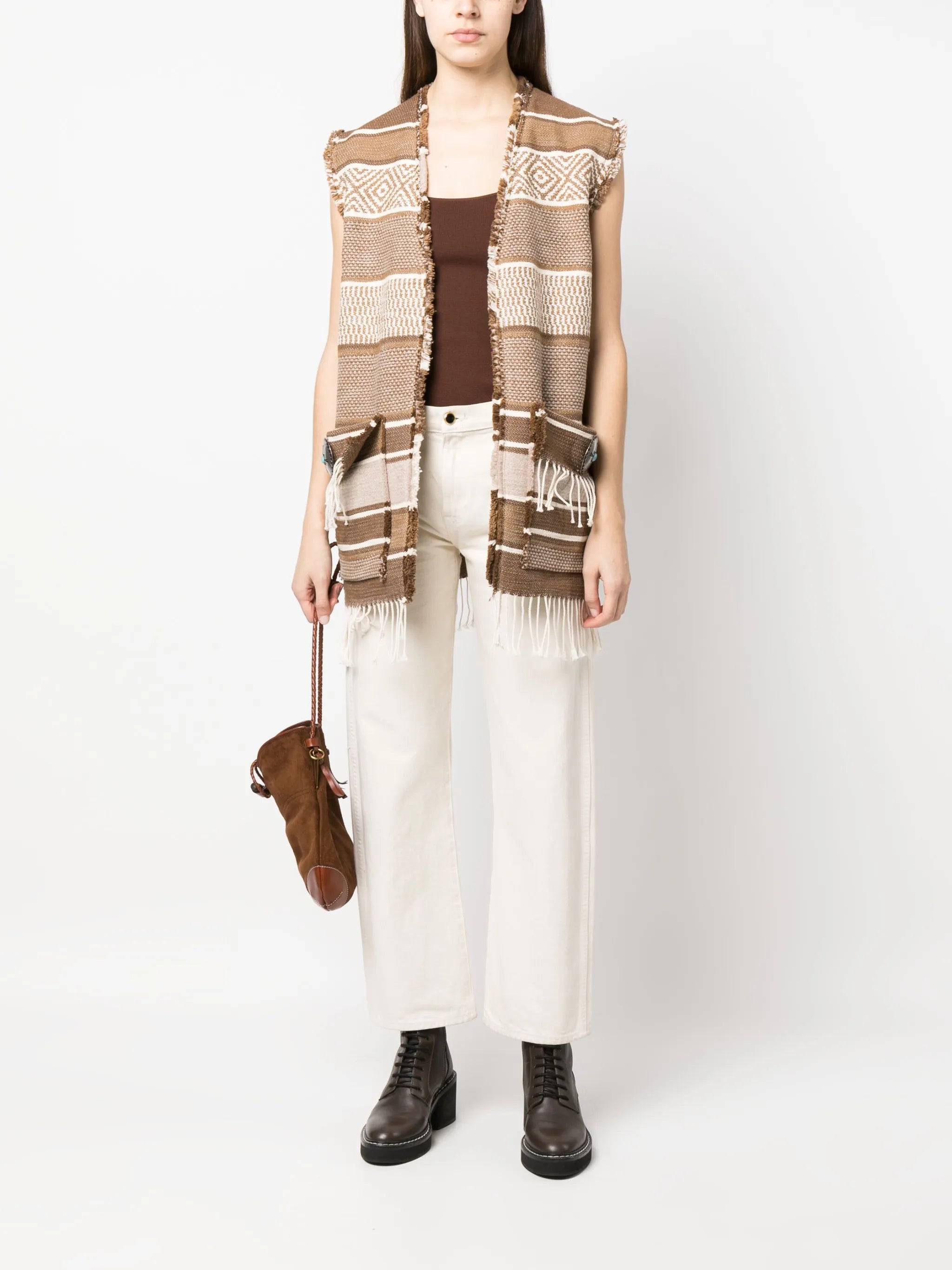 vertical-stripe knitted gilet