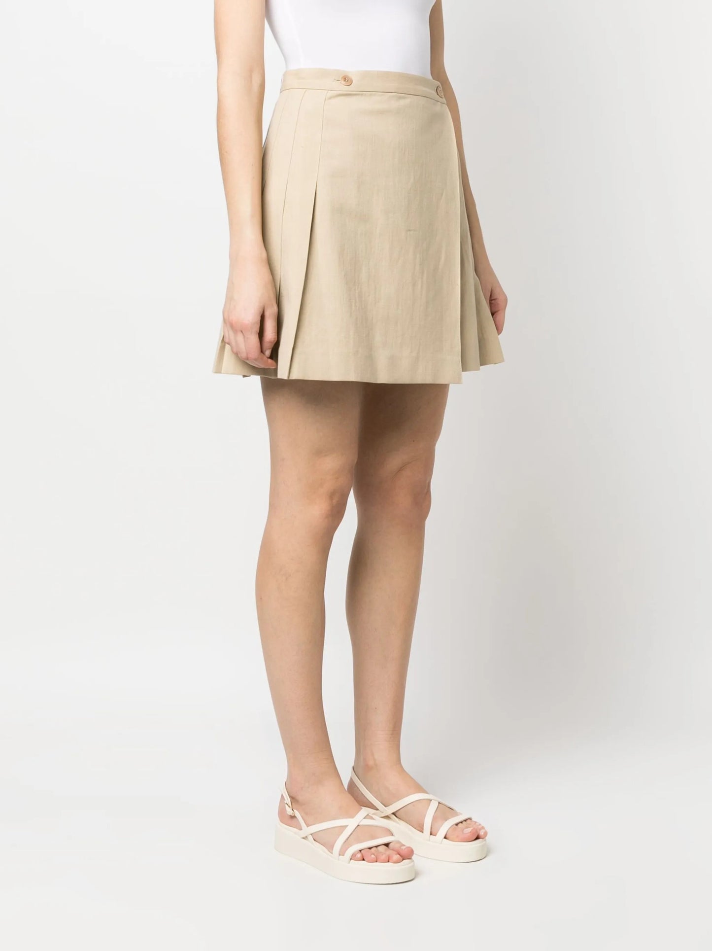 box-pleated A-line wrap miniskirt
