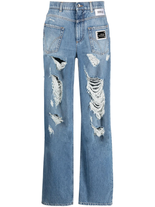 distressed straight-leg jeans