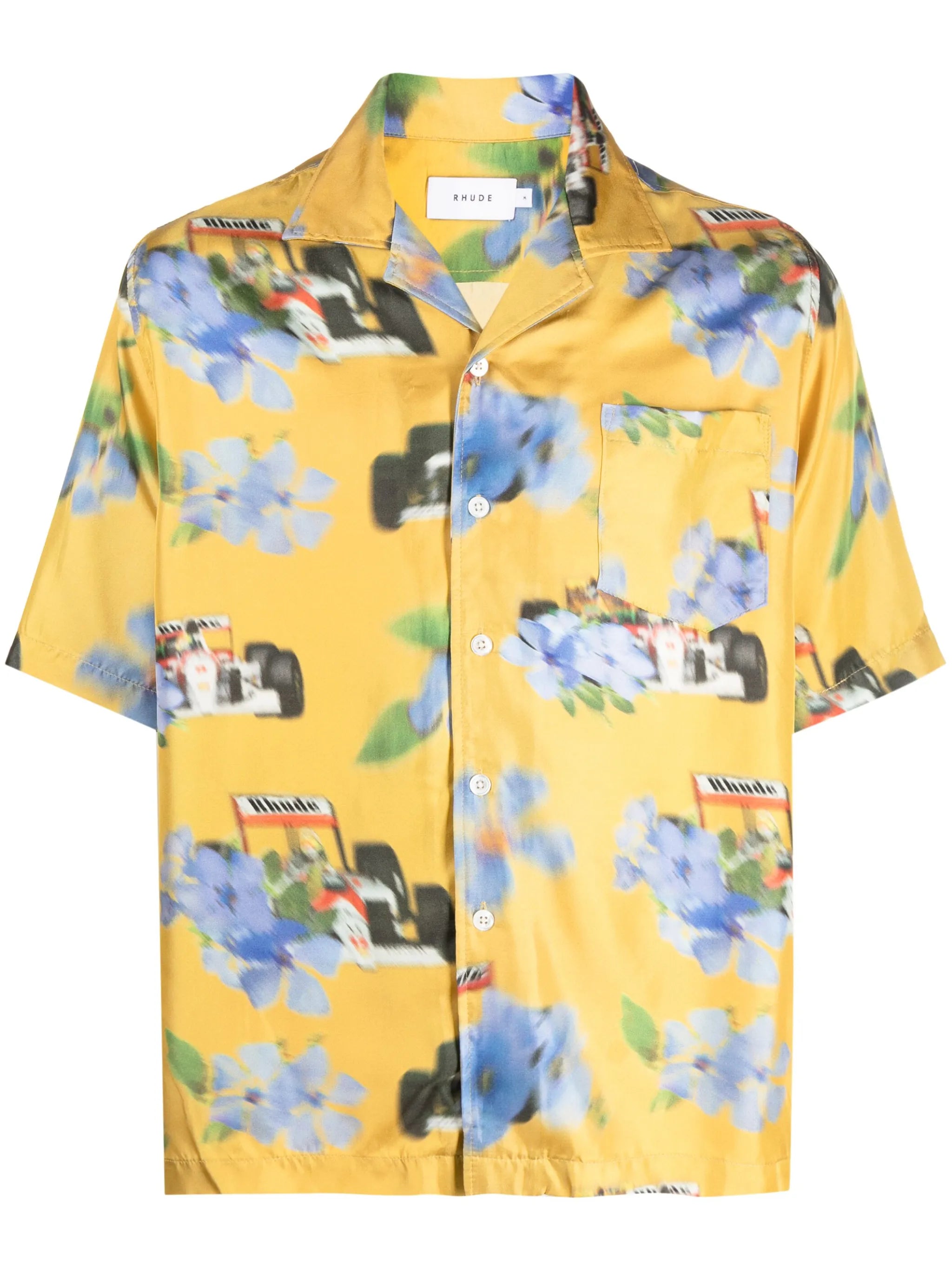 floral-print silk shirt