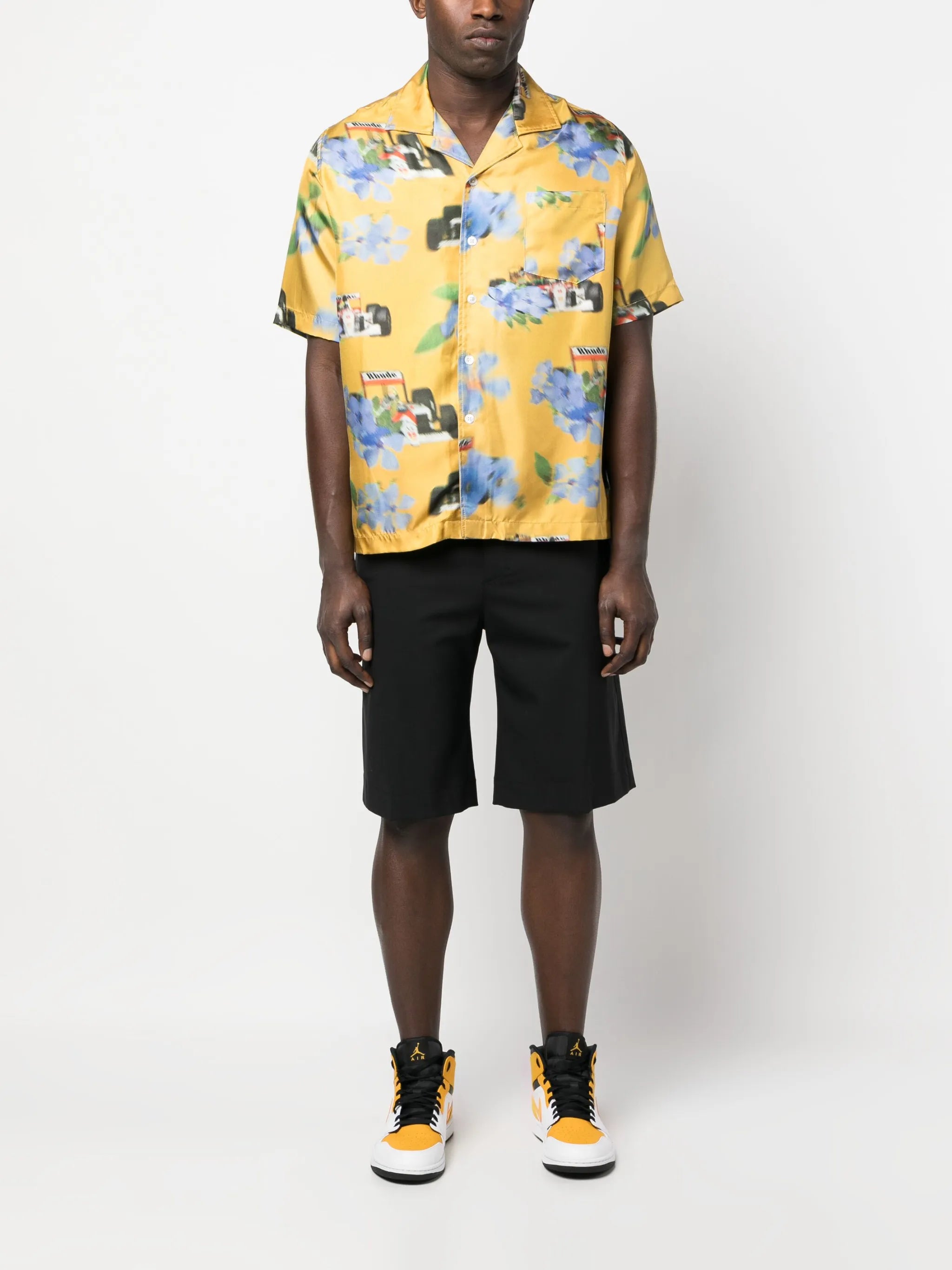 floral-print silk shirt