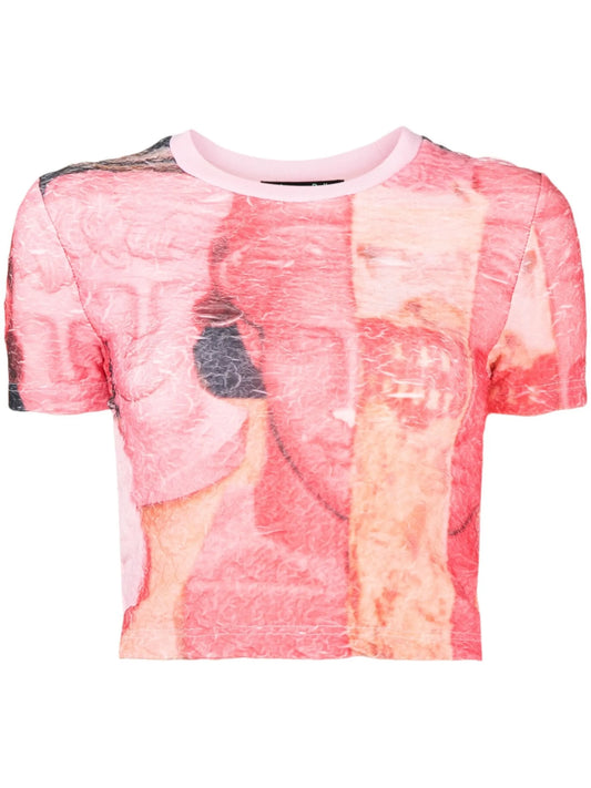 all-over graphic print cropped top