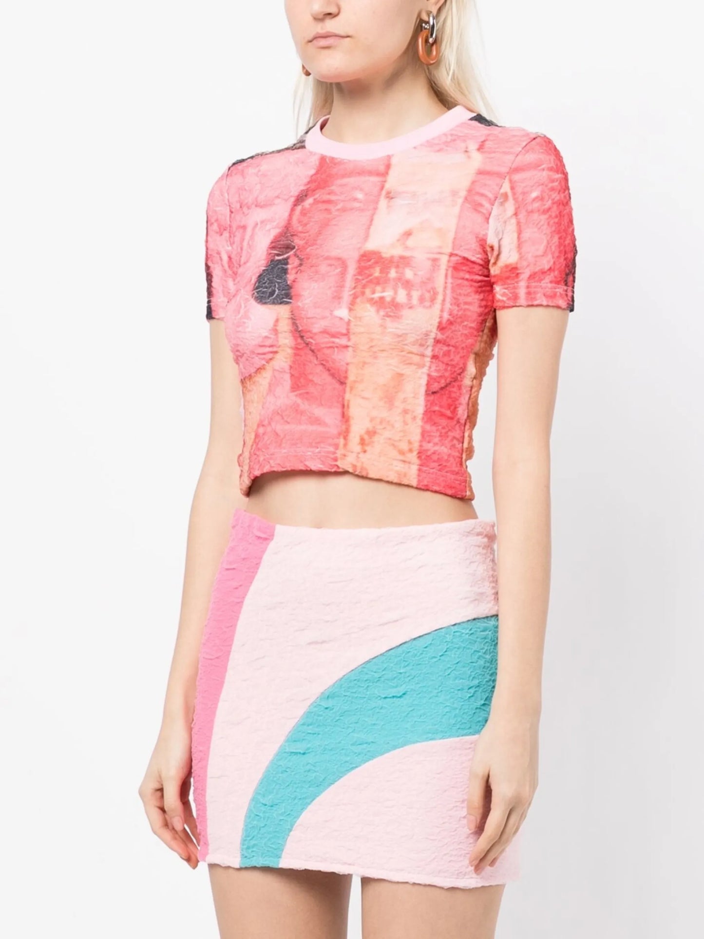 all-over graphic print cropped top
