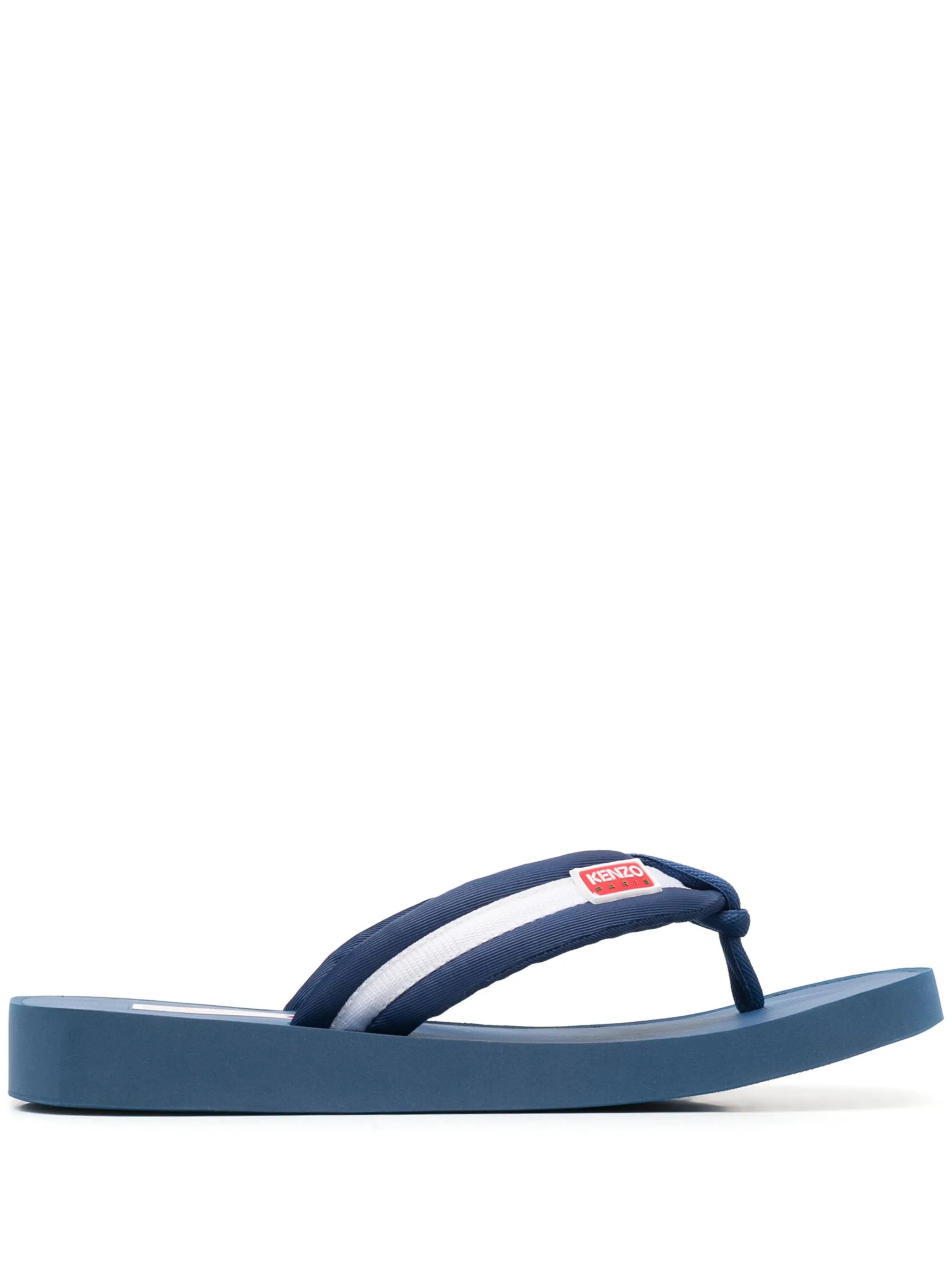 logo-patch striped flip flops