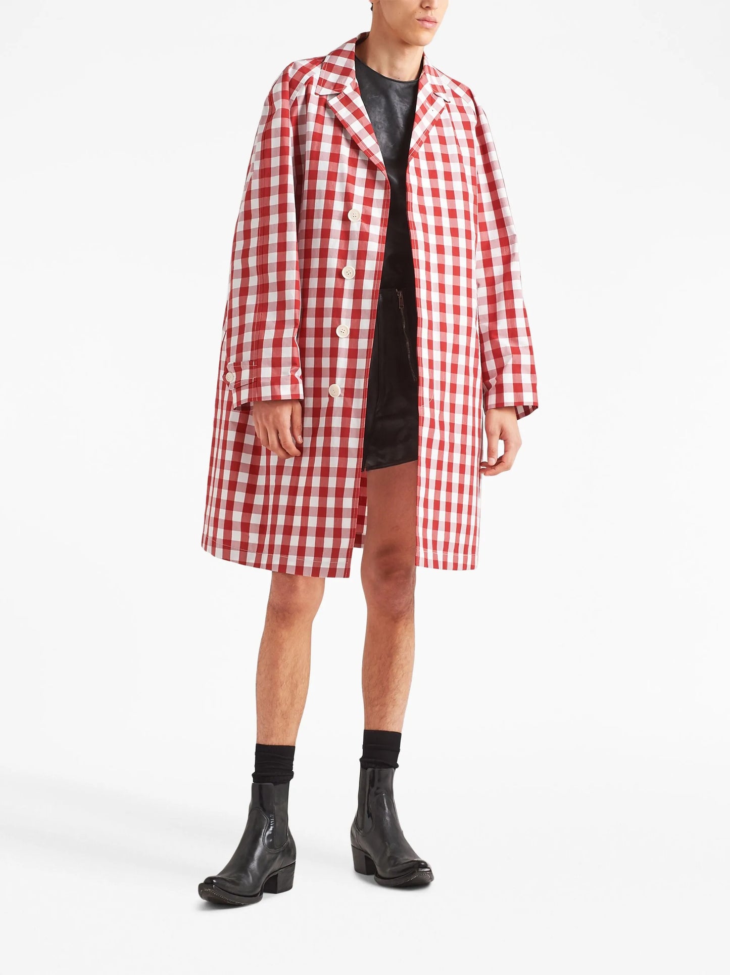 gingham-check cotton coat