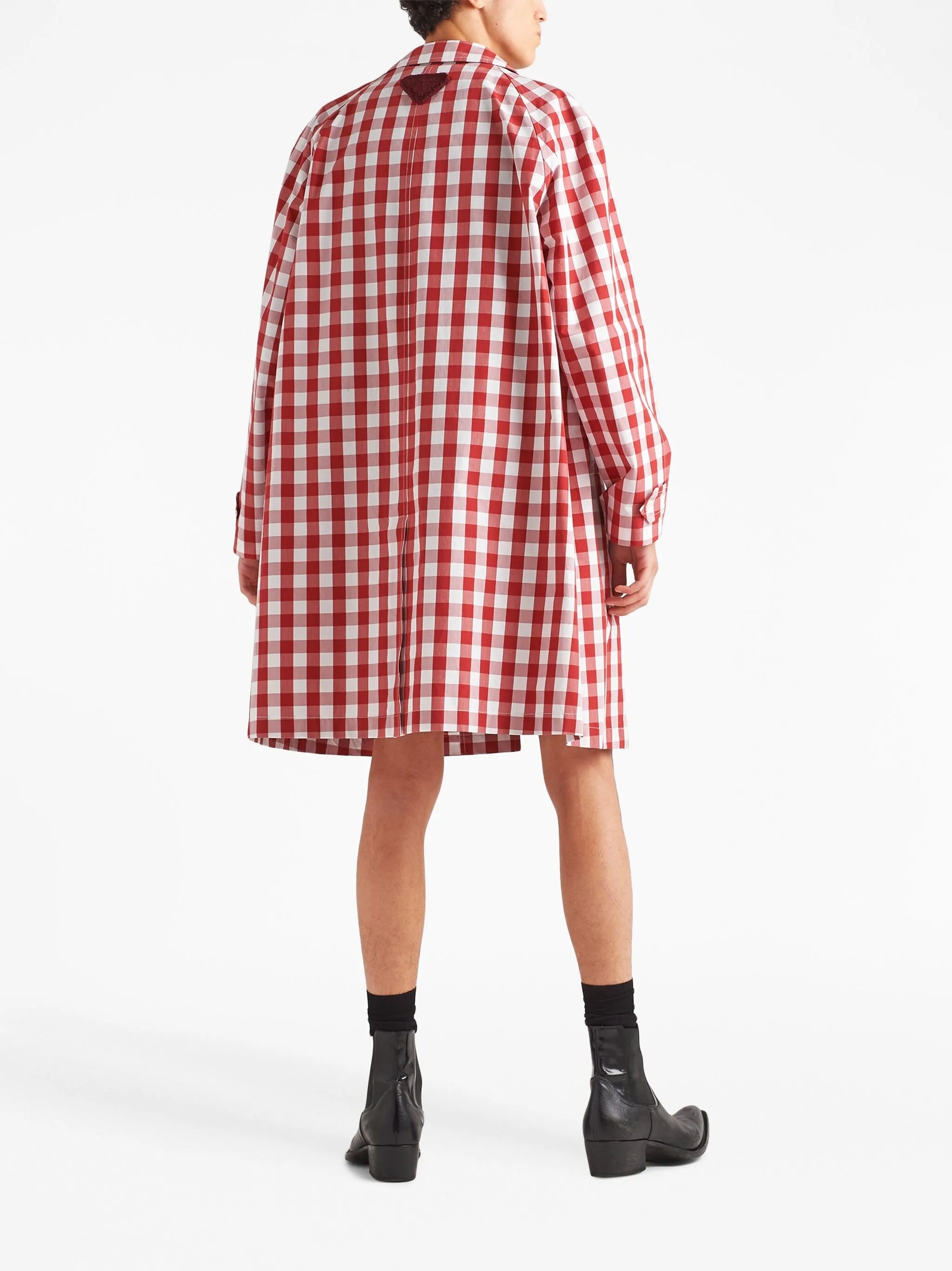 gingham-check cotton coat