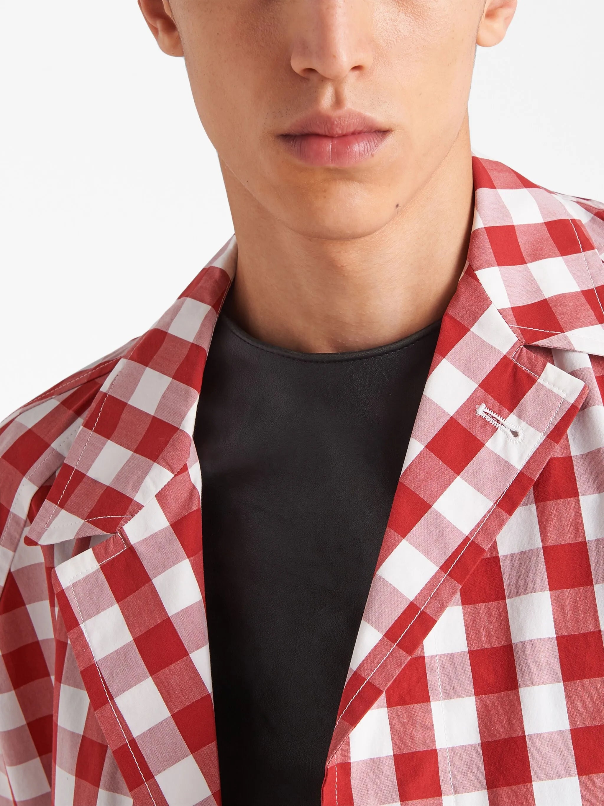 gingham-check cotton coat