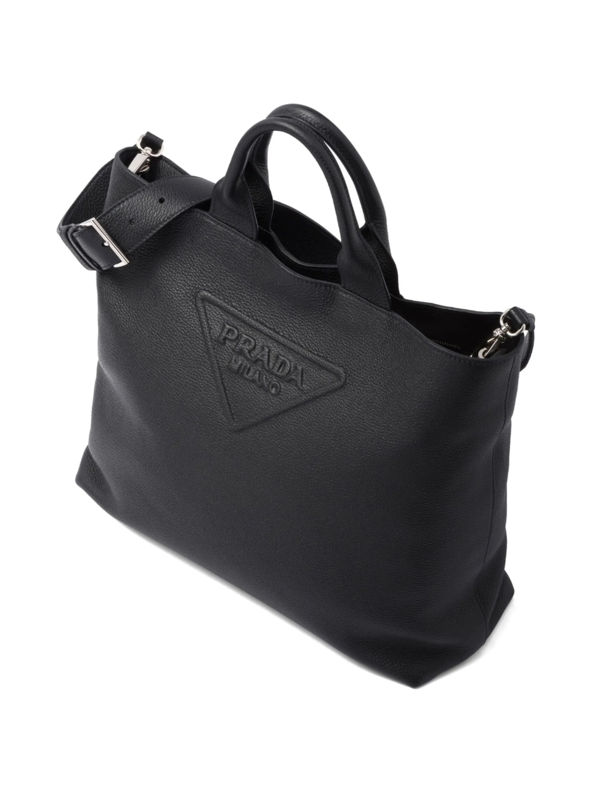 logo-embossed leather tote bag