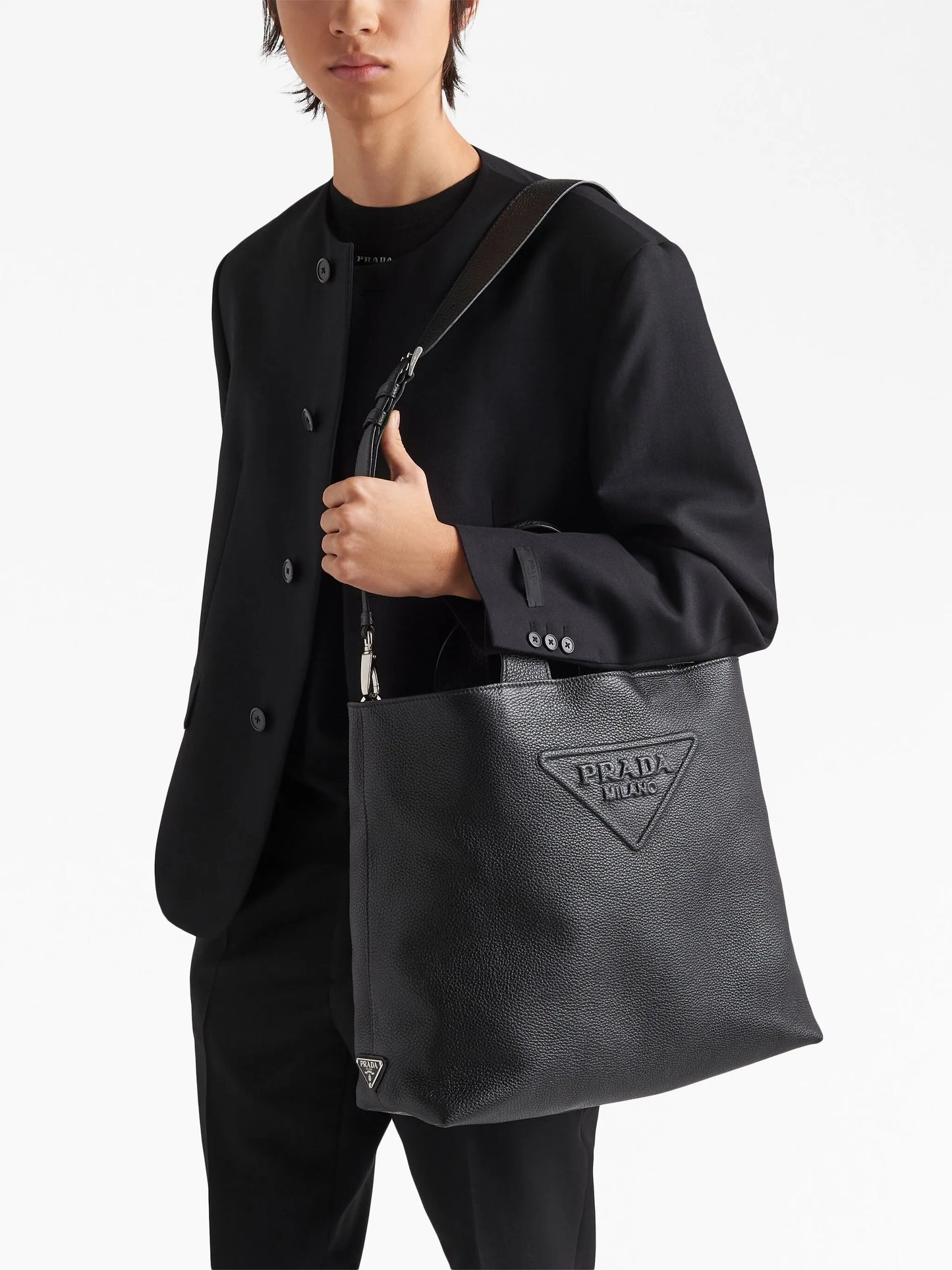 logo-embossed leather tote bag