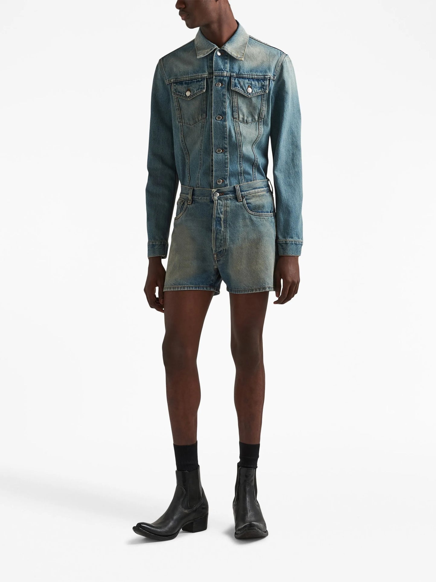 triangle-logo denim blouson jacket