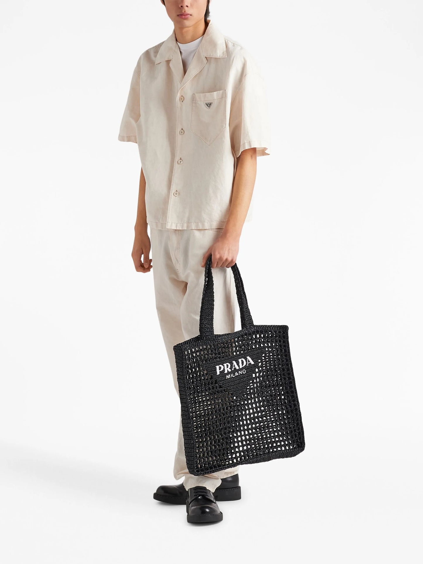 woven-logo raffia tote bag