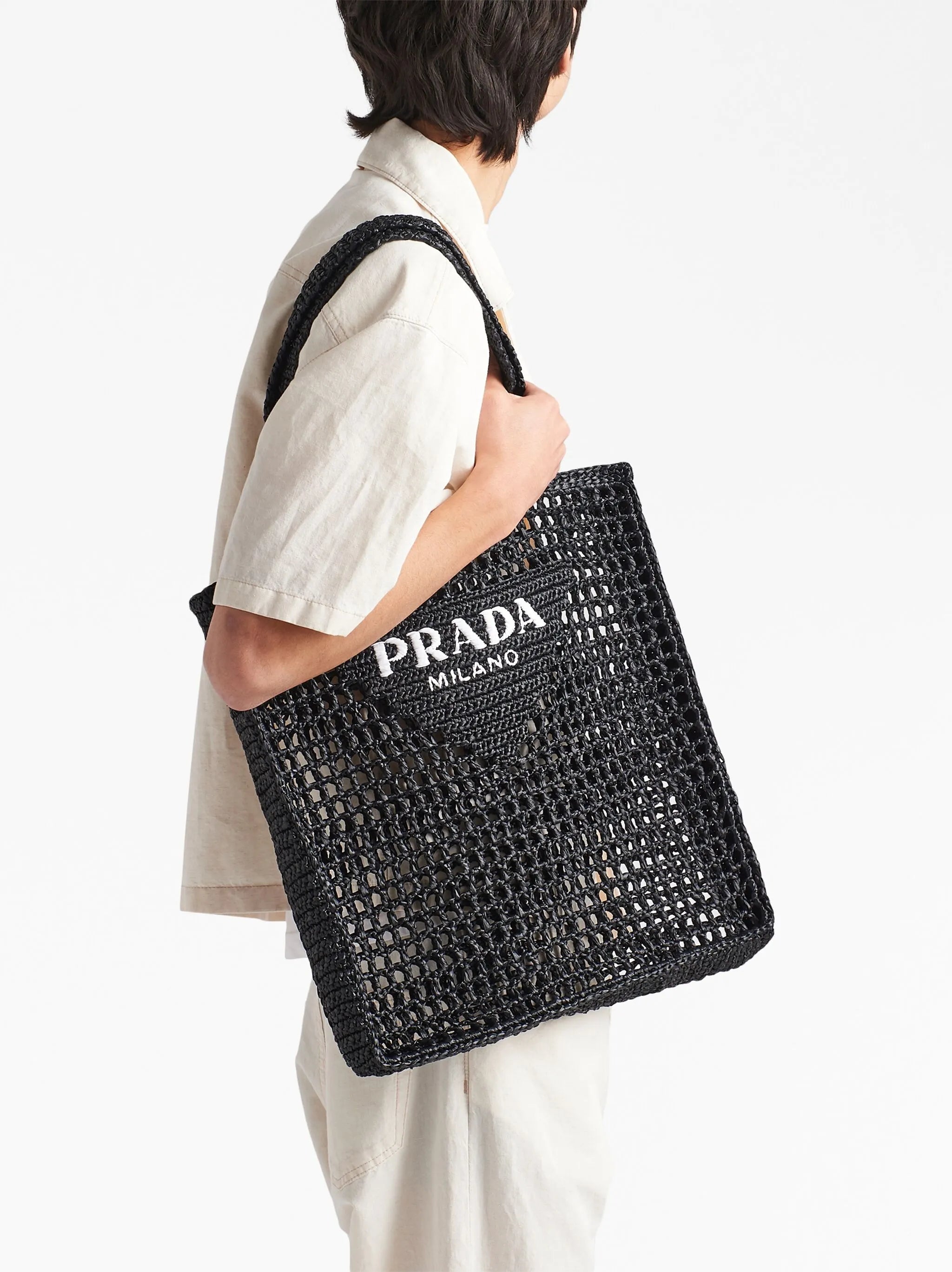 woven-logo raffia tote bag