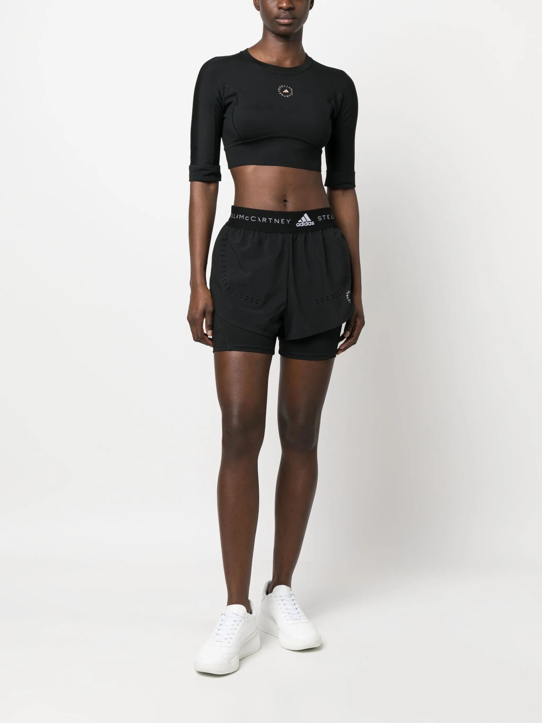 logo-band layered running shorts