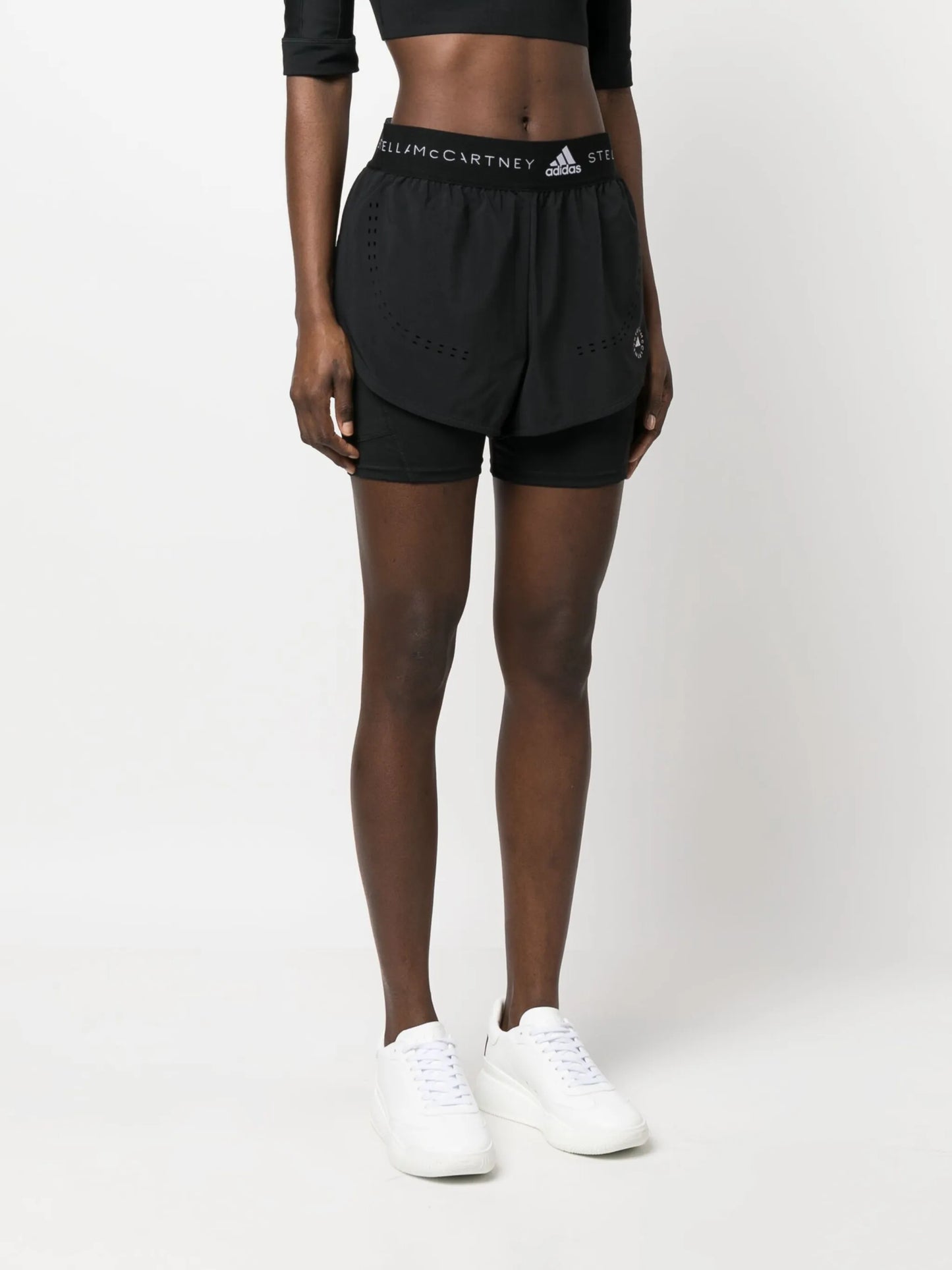 logo-band layered running shorts