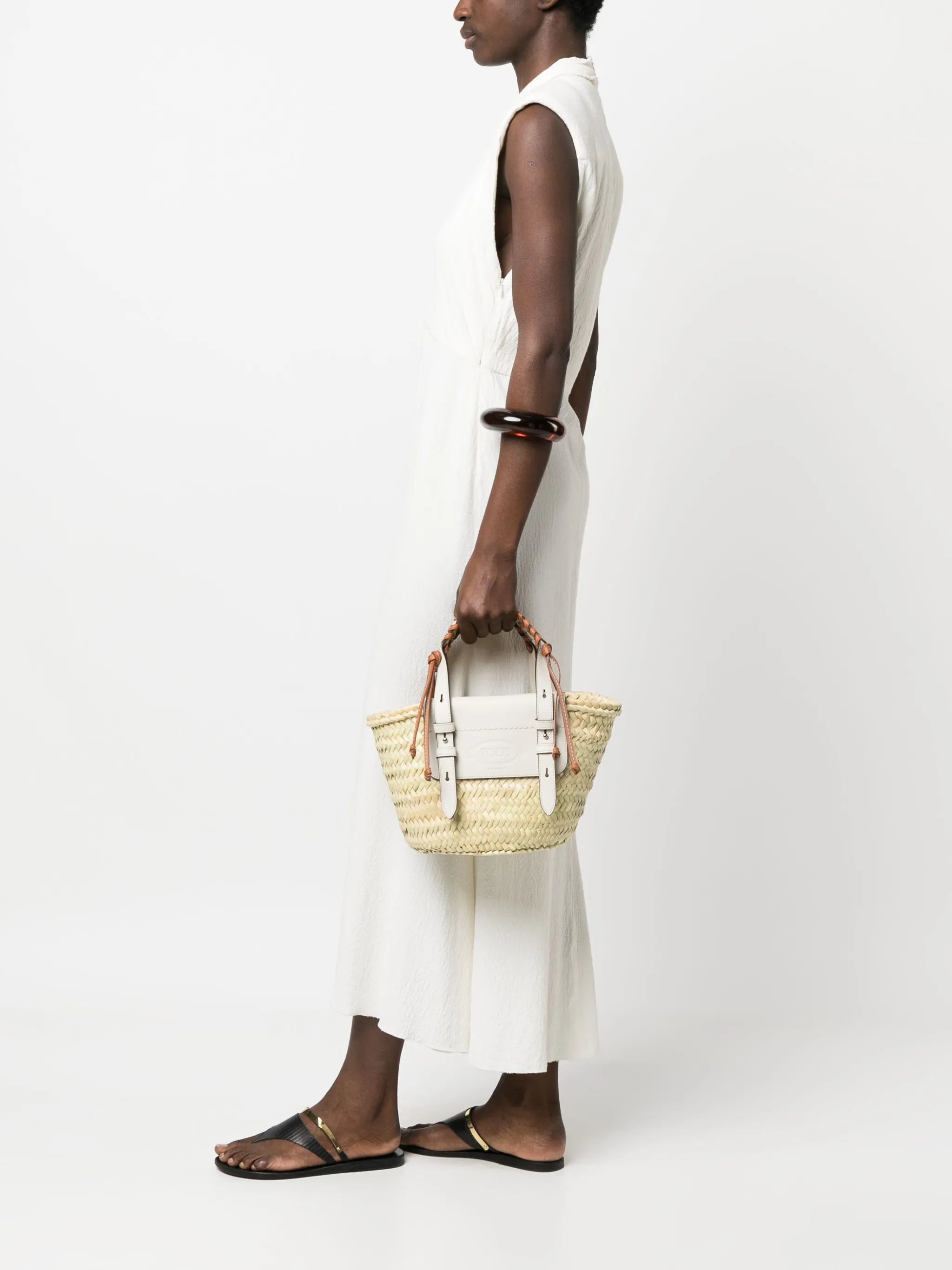 logo-debossed raffia tote bag