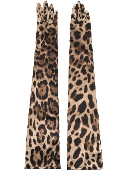 leopard-print long gloves