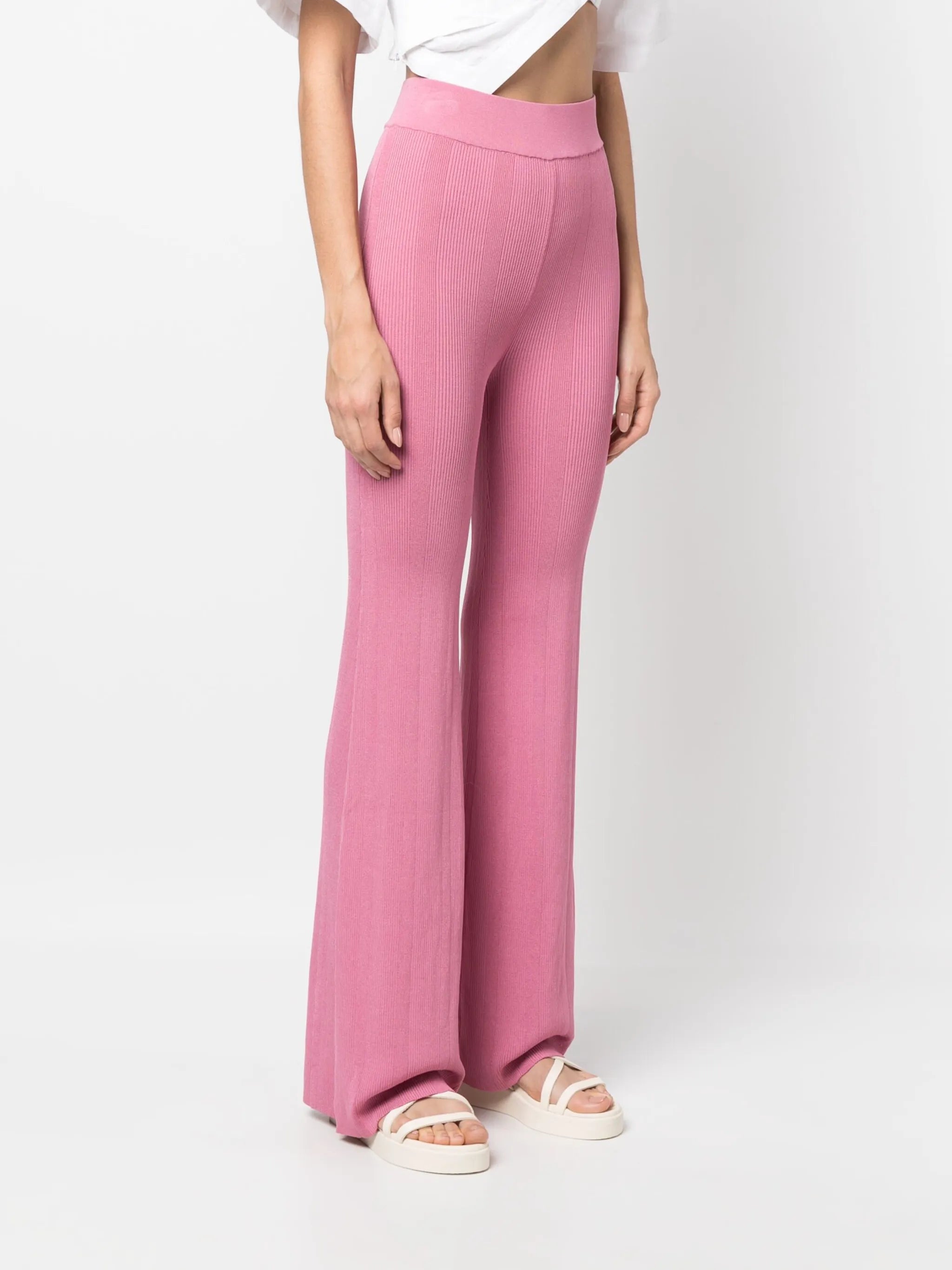 ribbed knit flared trousers