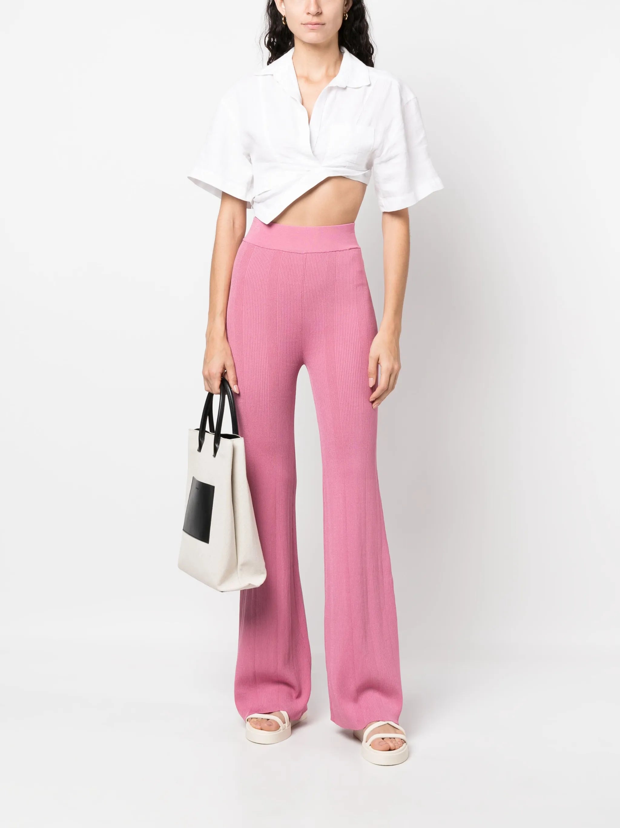 ribbed knit flared trousers