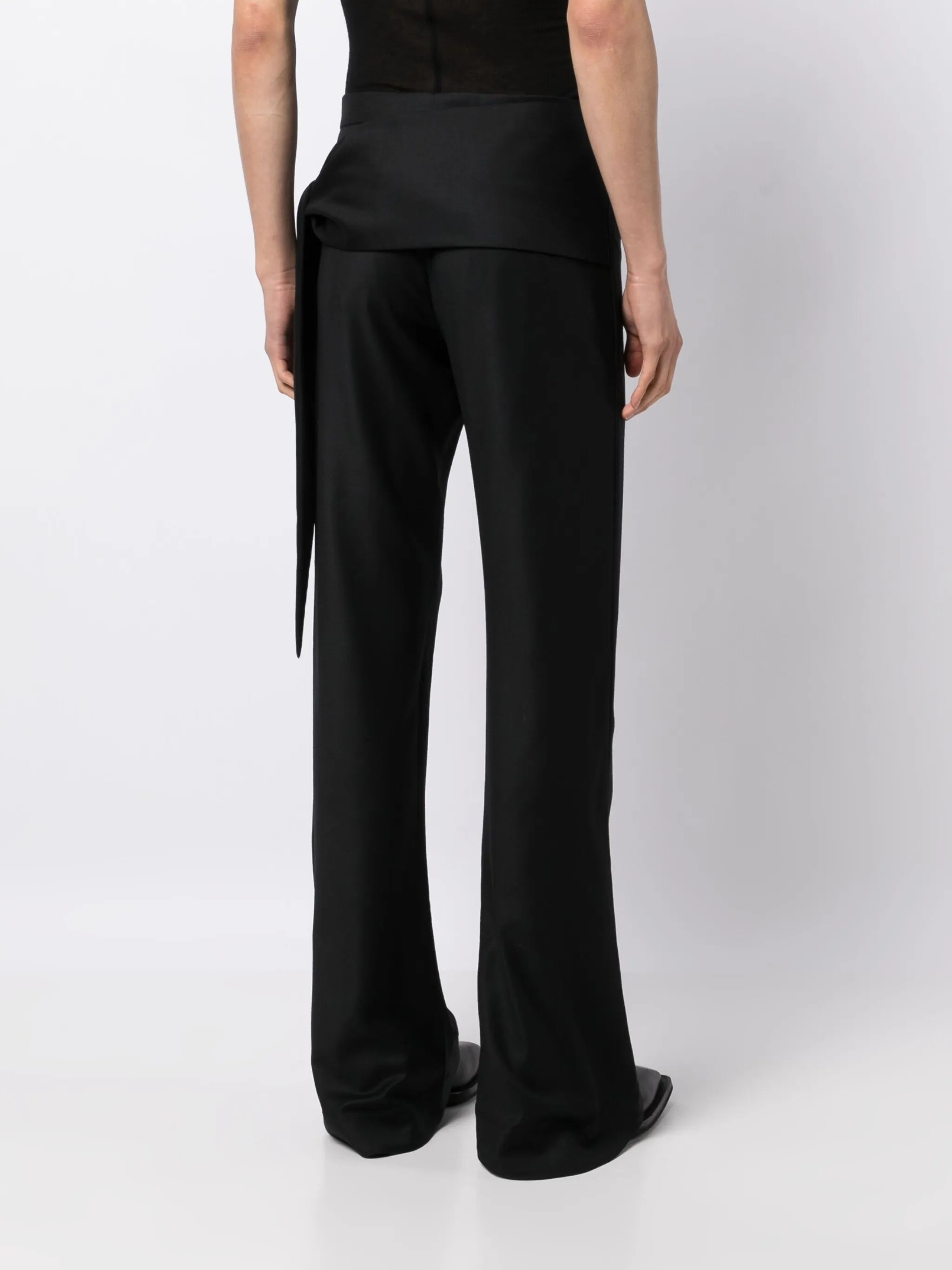 tie-fastening wool trousers