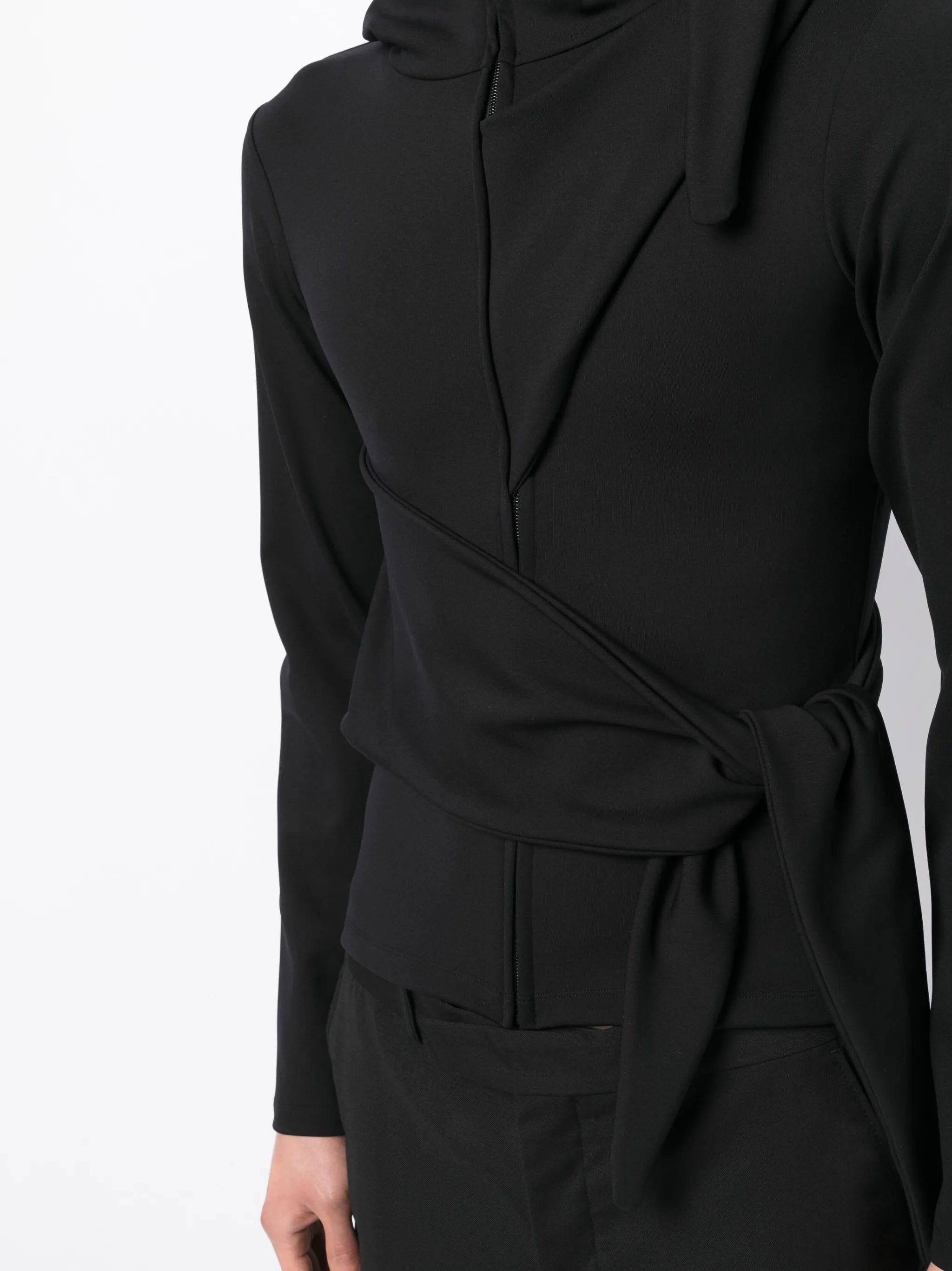 tie-detail zip-up hooded jacket