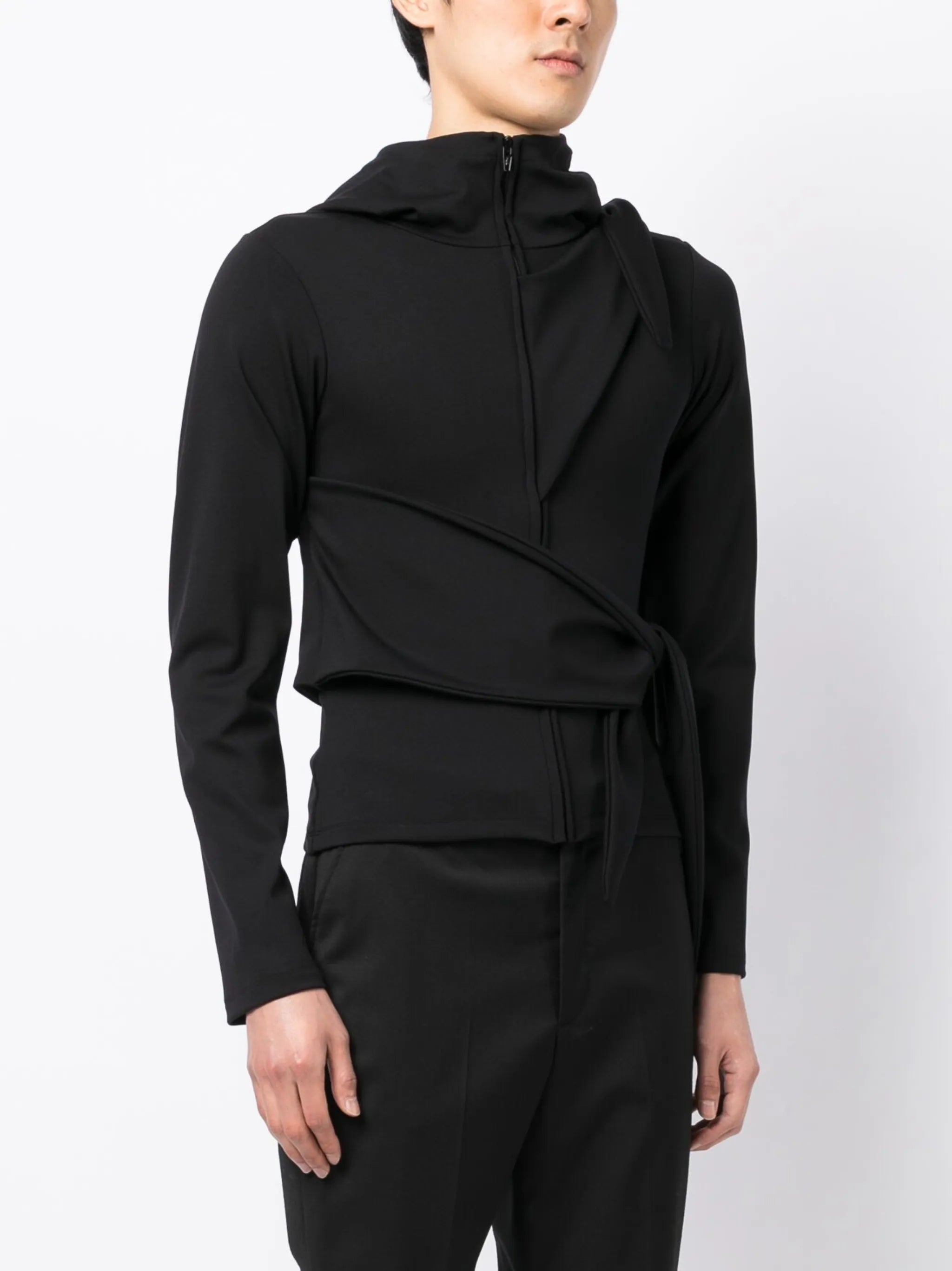 tie-detail zip-up hooded jacket