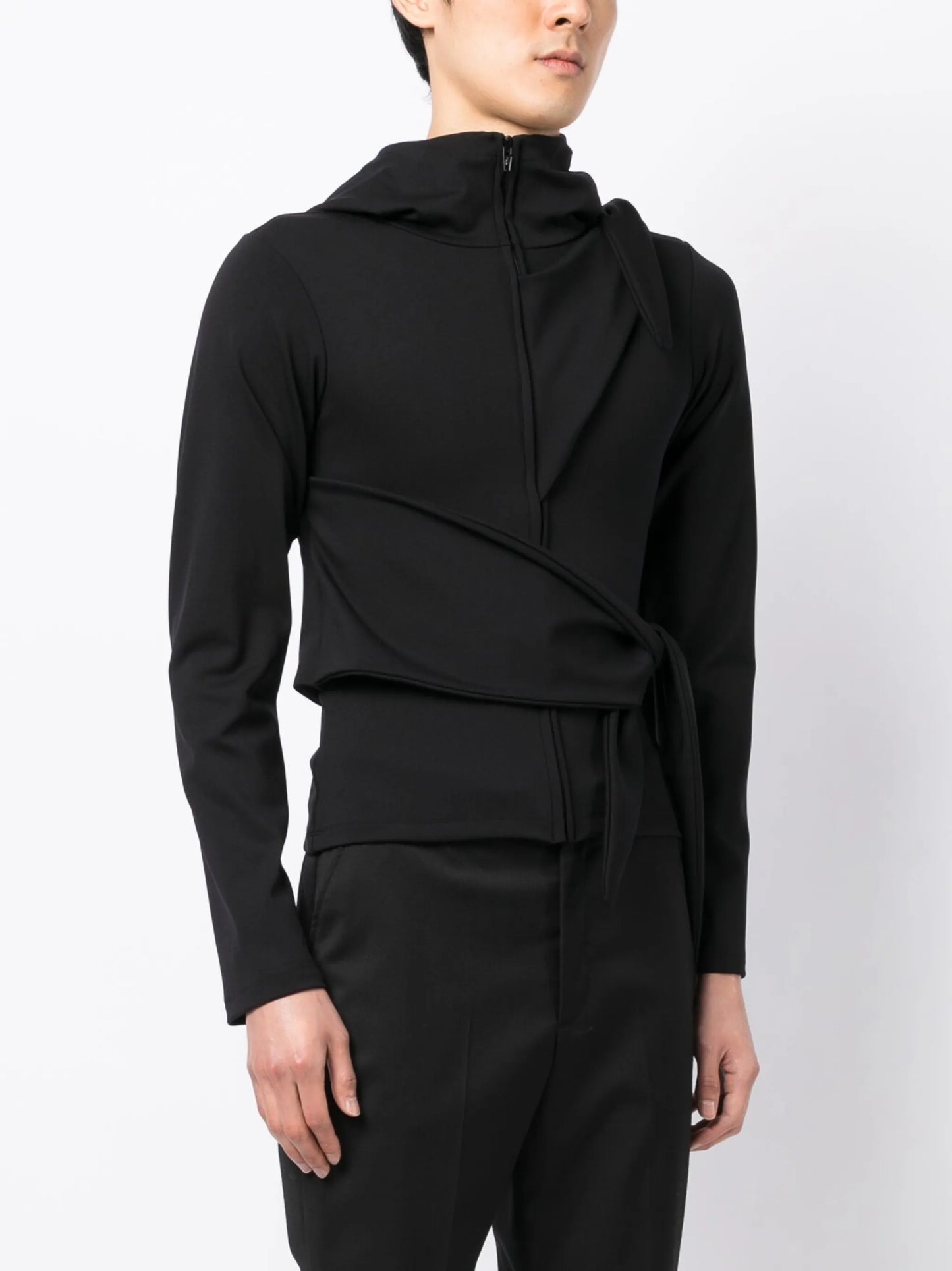 tie-detail zip-up hooded jacket