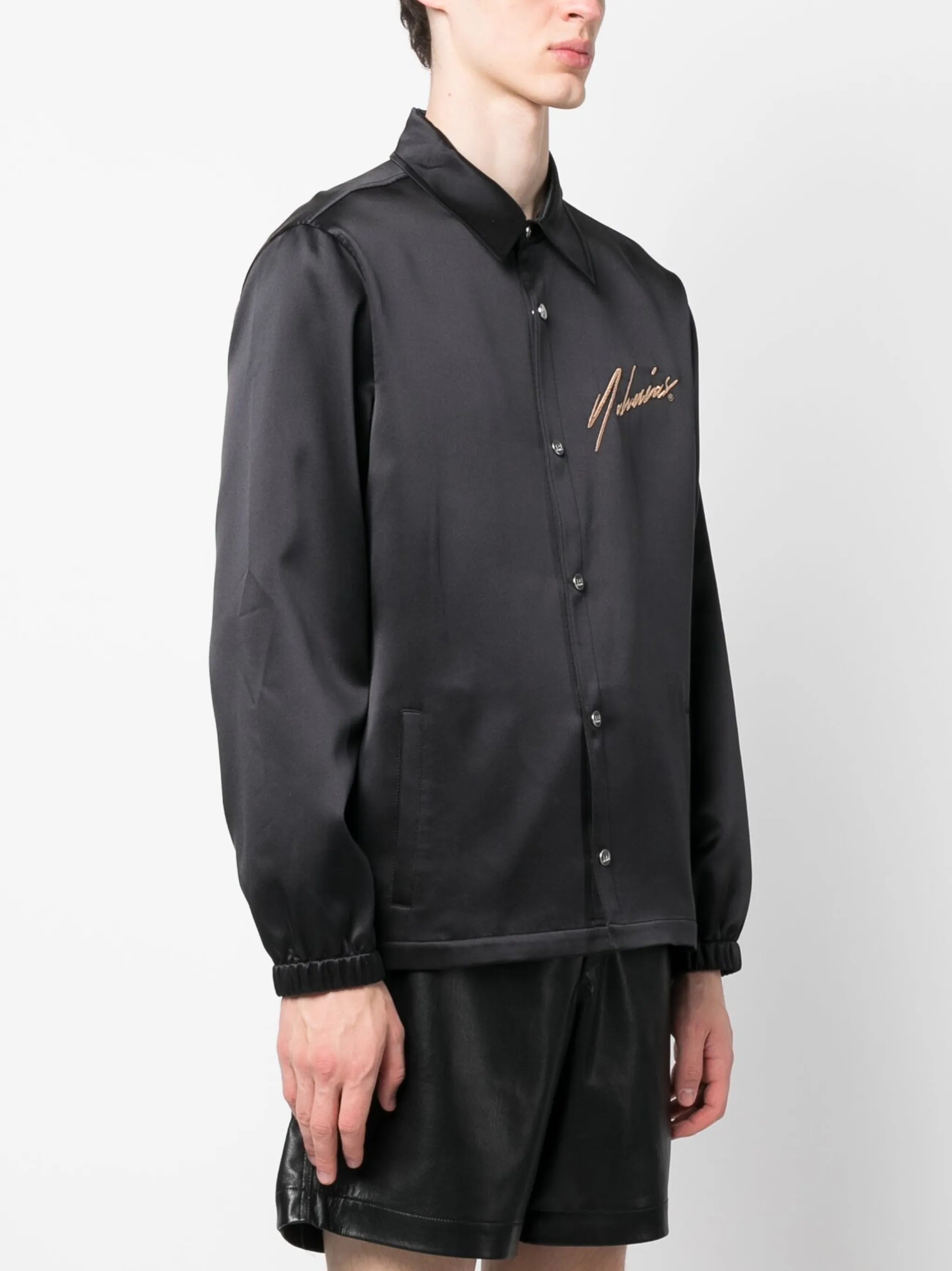 embroidered-logo silk overshirt